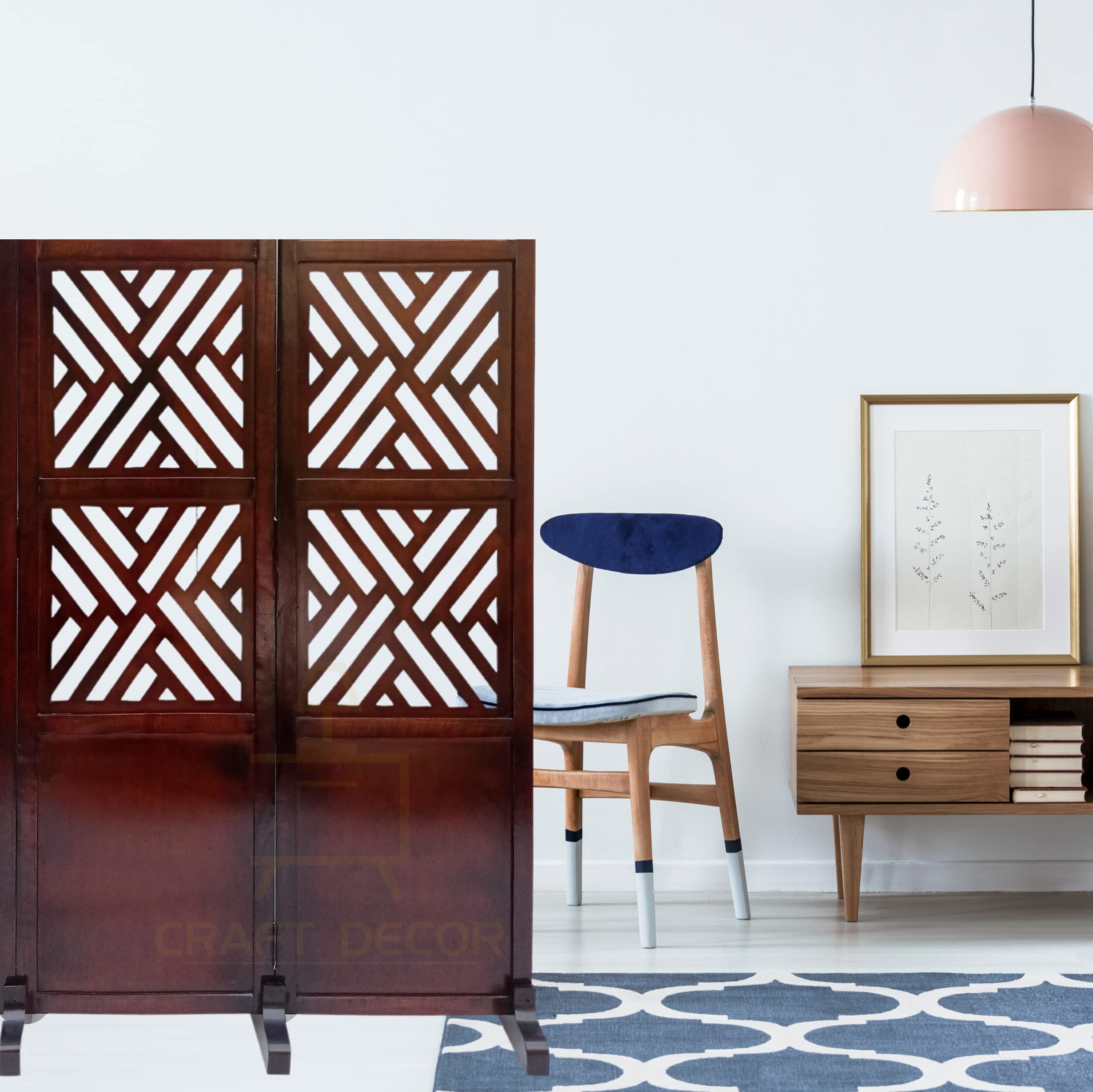 CRAFT DECOR Wooden Room Partition for Living Rooms, Wood Screen Separator, Wooden Room Wall Divider 5 Feet Wall Panels with Stands for Living Room/Bedroom/Office/Restaurant/Pooja Room