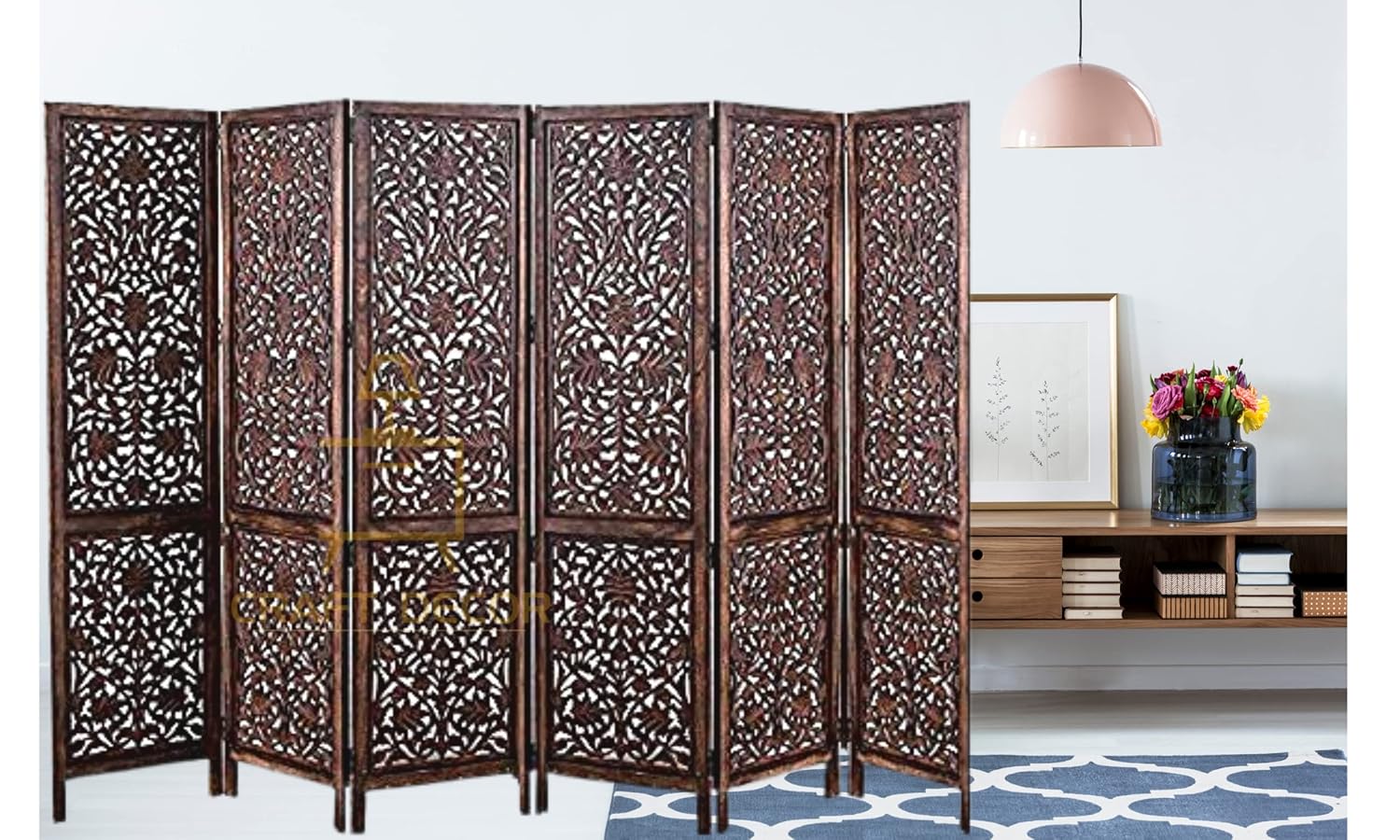 CRAFT DECOR Wooden Partition for Living Room, Wood Screen Separator, Wooden Rooms Wall Divider Wall Panels, Folding Screen for Living Room/Bedroom/Office/Restaurant/Pooja Room