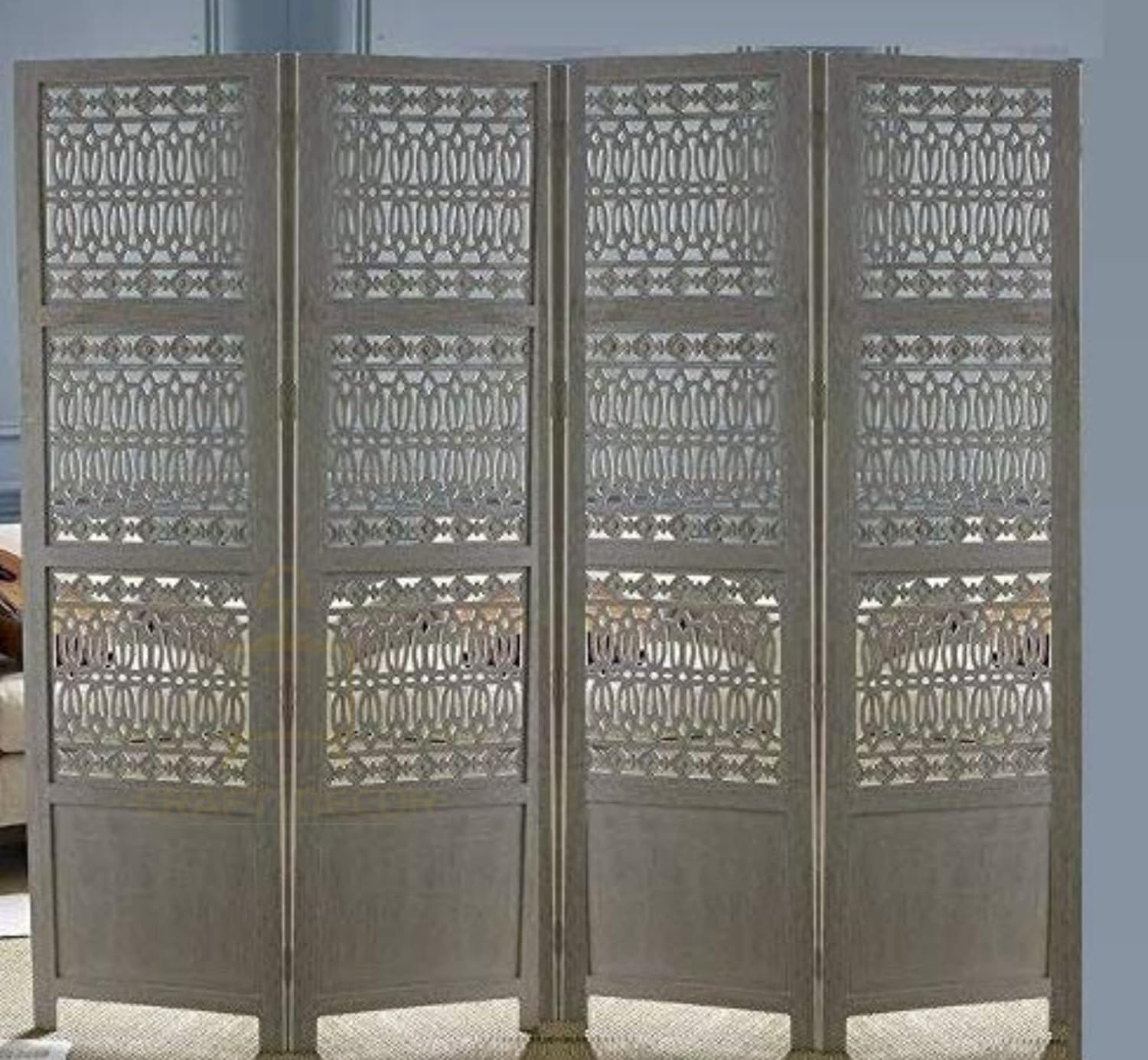 CRAFT DECOR Wooden Partition for Living Rooms, Wood Screen Separators, Wooden Room Wall Dividers 4 Wall Panels, Folding Screen for Living Rooms/Bedroom/Office/Restaurant/Pooja Room (Grey)