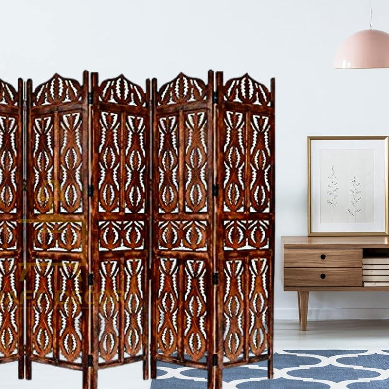CRAFT DECOR Wooden Partition for Living Rooms, Wood Screen Separators, Wooden Room Wall Divider 6 Wall Panels, Folding Screen for Living Room/Bedroom/Office/Restaurant/Pooja Room
