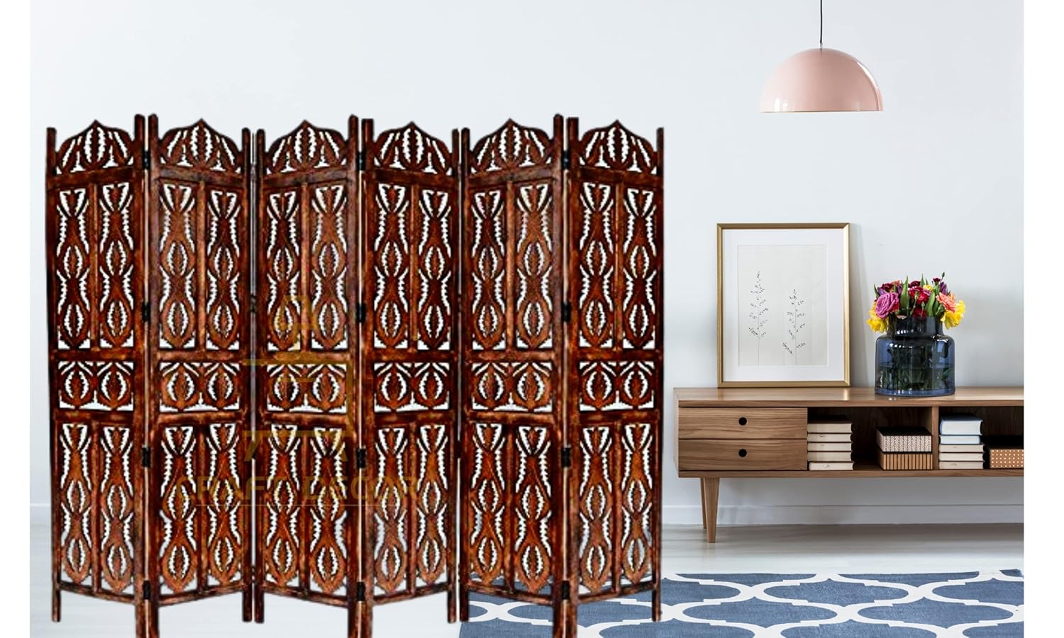 CRAFT DECOR Wooden Partition for Living Rooms, Wood Screen Separators, Wooden Room Wall Divider 6 Wall Panels, Folding Screen for Living Room/Bedroom/Office/Restaurant/Pooja Room