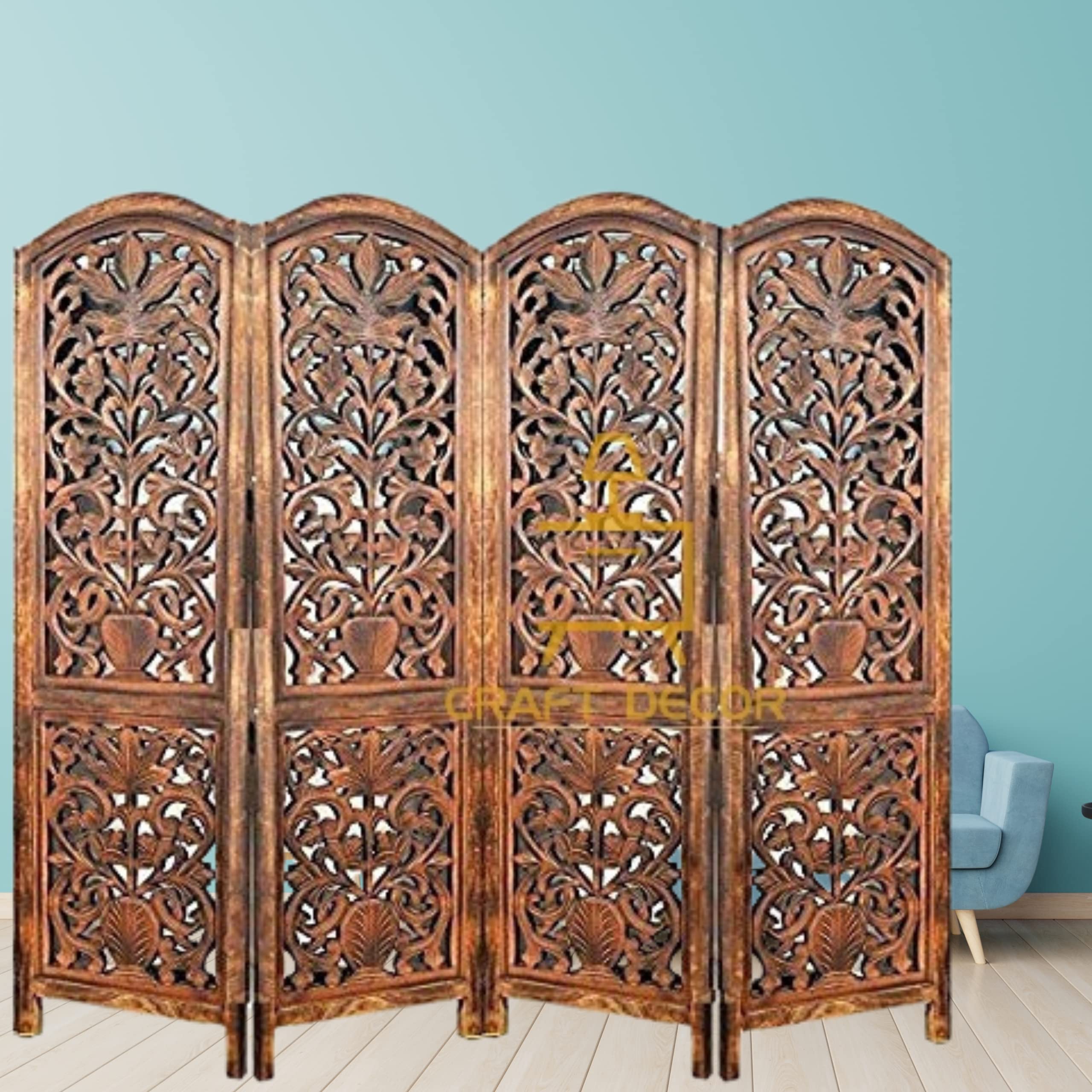 CRAFT DECOR Wooden Partitions for Living Room ,Wooden Room Divider Partition, 4 Panels Room Separators Screen Panel for Living Room , Bedroom, Office and Restaurant