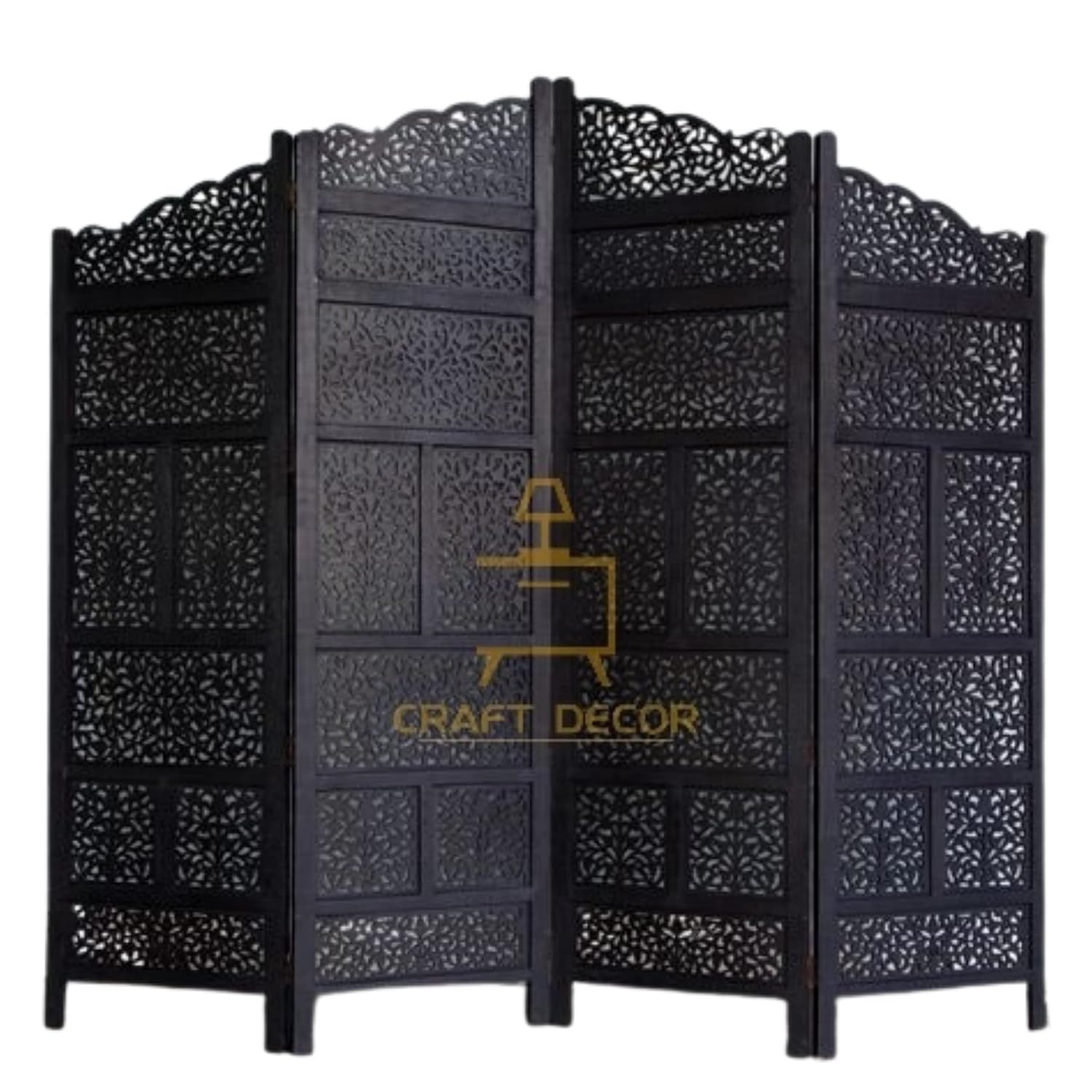 CRAFT DECOR Wooden Room Partition for Living Rooms/Wood Screen Separator & Room Divider 4 Panels for Living Room/Bedroom/Office/Restaurants/Pooja Room(Black)