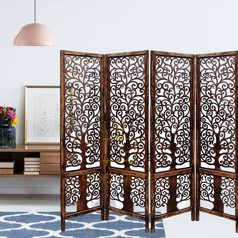 CRAFT DECOR Wooden Partition for Living Room, Wood Screen Separators, Wooden Rooms Wall Divider 4 Wall Panels, Folding Screen for Living Rooms/Bedroom/Office/Restaurant/Pooja Room
