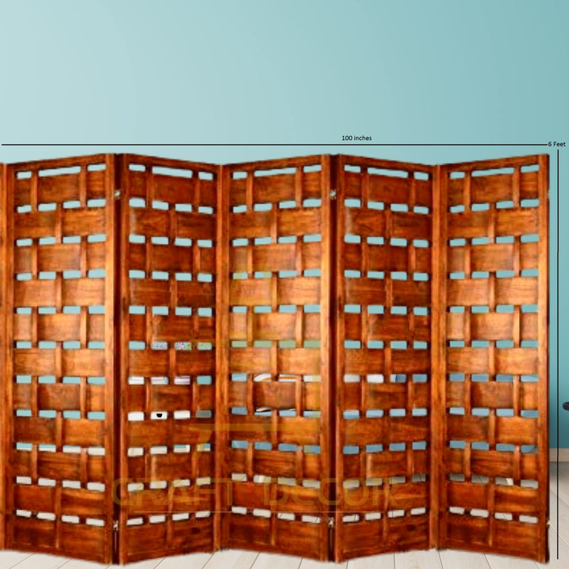 CRAFT DECOR Wooden Partition for Living Rooms, Wood Screen Separator, Wooden Room Wall Dividers 5 Wall Panel, Folding Screen for Living Room/Bedroom/Office/Restaurant/Pooja Room