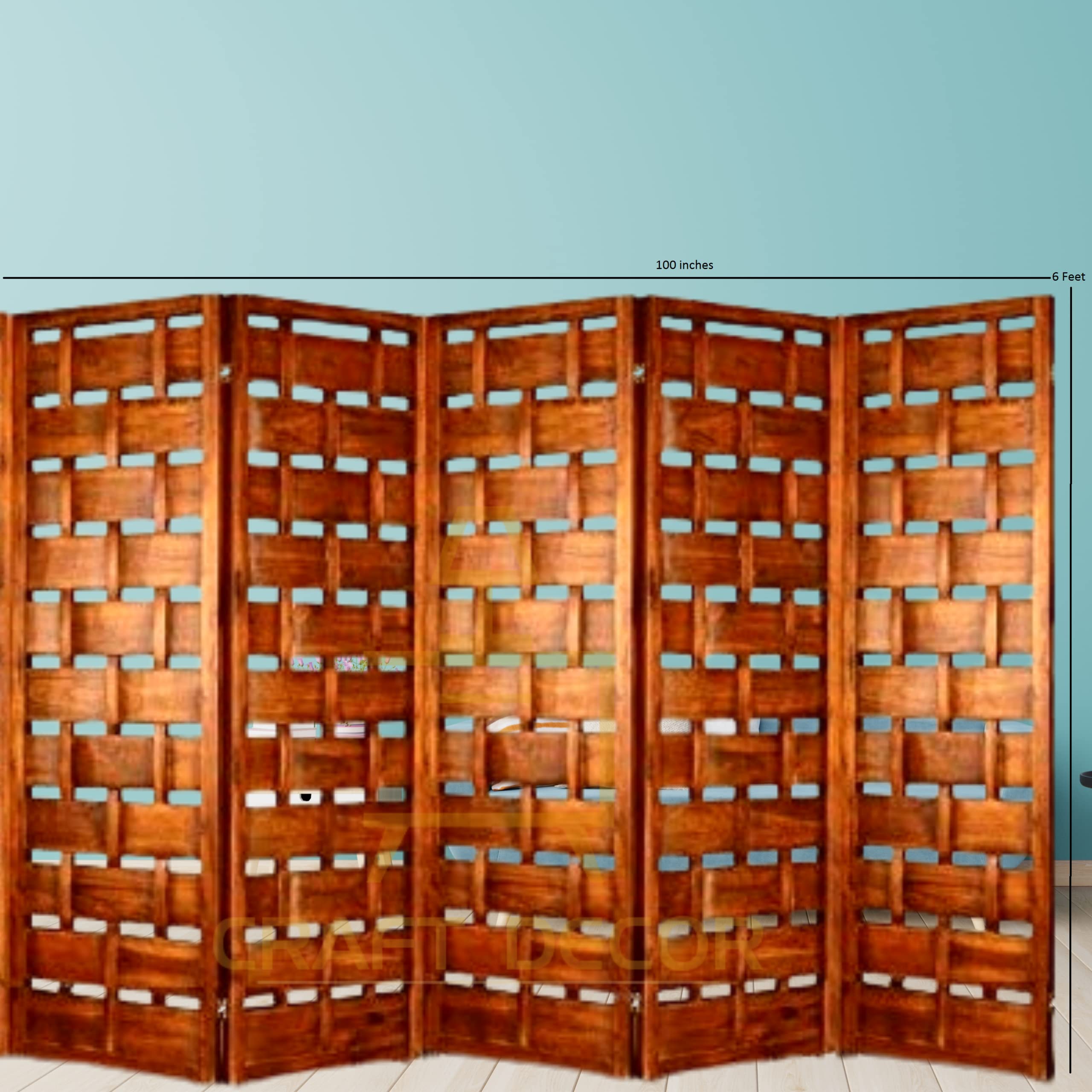 CRAFT DECOR Wooden Partition for Living Rooms, Wood Screen Separator, Wooden Room Wall Dividers 5 Wall Panel, Folding Screen for Living Room/Bedroom/Office/Restaurant/Pooja Room