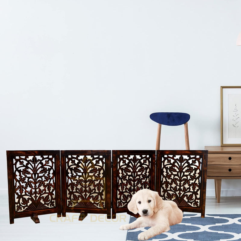 CRAFT DECOR Wooden Baby Safety Gate/Staircase Gate Kid Pet Safety Fence/Freestanding Fold-able Safety Gate for Child/Portable Safety Gate Extension/Wooden Pet Gate (Walnut)