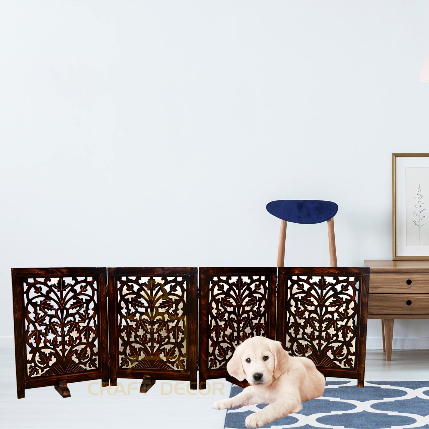 CRAFT DECOR Wooden Baby Safety Gate/Staircase Gate Kid Pet Safety Fence/Freestanding Fold-able Safety Gate for Child/Portable Safety Gate Extension/Wooden Pet Gate (Walnut)