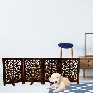 CRAFT DECOR Wooden Baby Safety Gate/Staircase Gate Kid Pet Safety Fence/Freestanding Fold-able Safety Gate for Child/Portable Safety Gate Extension/Wooden Pet Gate (Walnut)