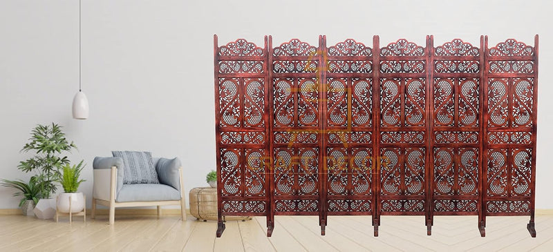 CRAFT DECOR Wooden Room Partitions for Living Rooms / Wood Screen Separator / Room Wall Divider with Stand 6 Panels Living Room/Bedroom/Office/ Restaurant/Pooja Room