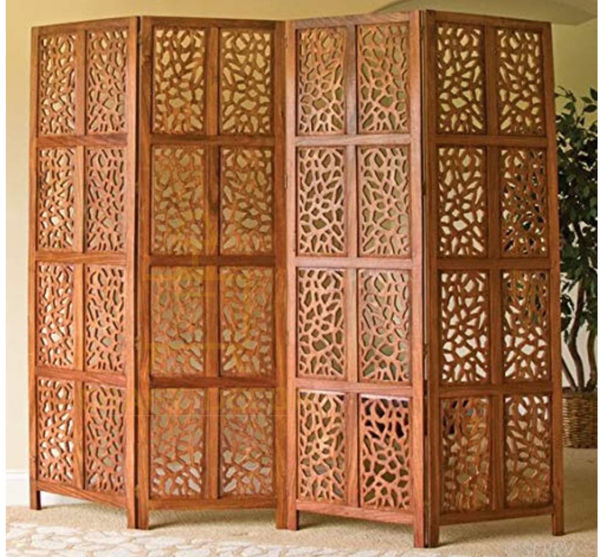 CRAFT DECOR Wooden Partition for Living Rooms, Wood Screen Separator, Wooden Room Wall Dividers 4 Wall Panel, Folding Screen for Living Rooms/Bedroom/Office/Restaurant/Pooja Room