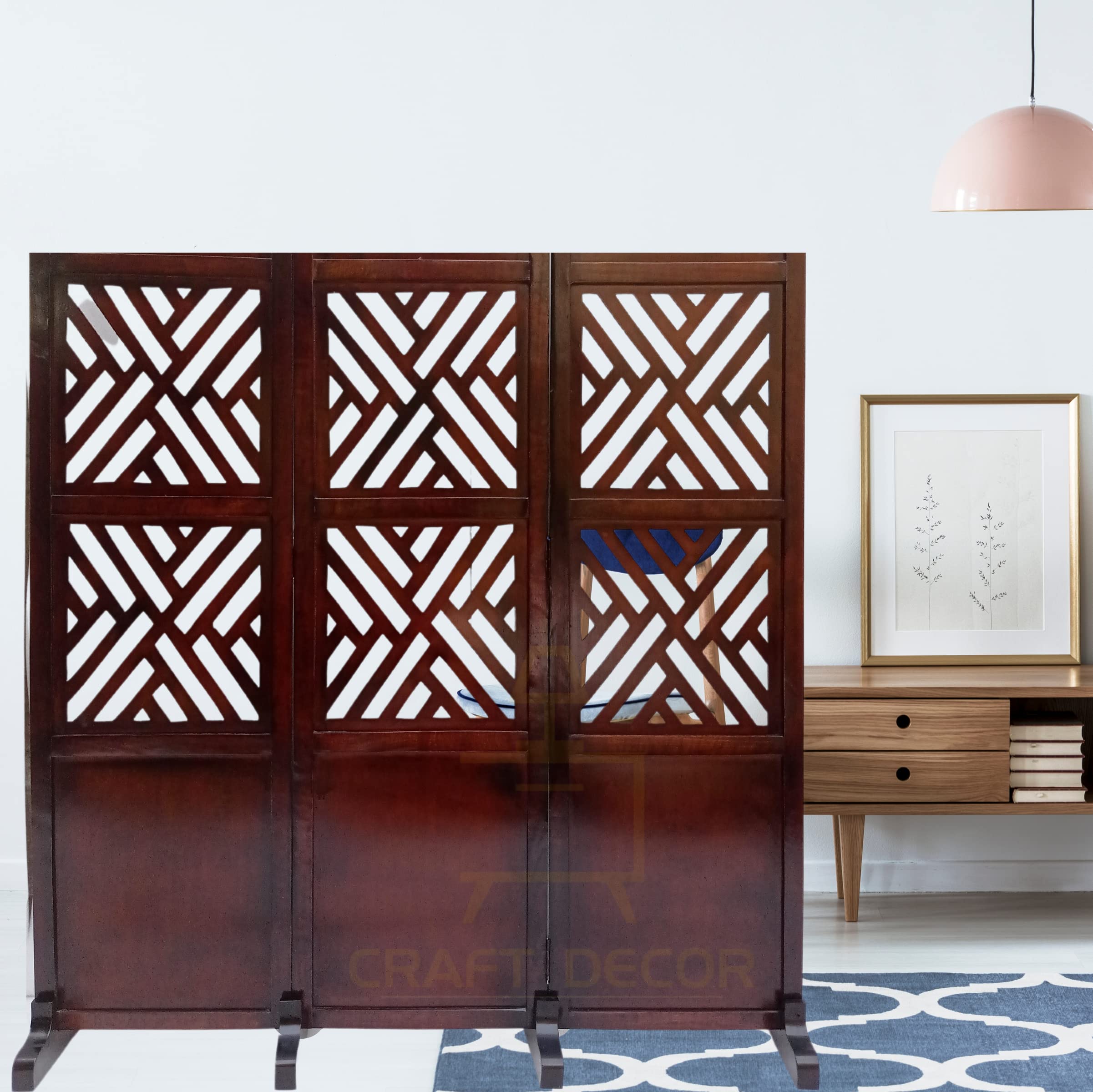 CRAFT DECOR Wooden Room Partition for Living Rooms, Wood Screen Separator, Wooden Room Wall Divider 5 Feet Wall Panels with Stands for Living Room/Bedroom/Office/Restaurant/Pooja Room
