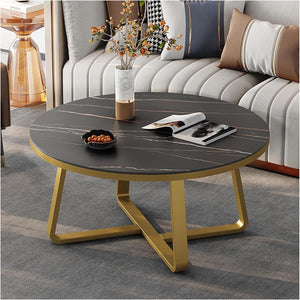 Coffee Table Round Tea Table Contemporary Multifunctional Centre Table for Living Room, Bedroom or Apartment with Sturdy Metal Frame (Gold White)