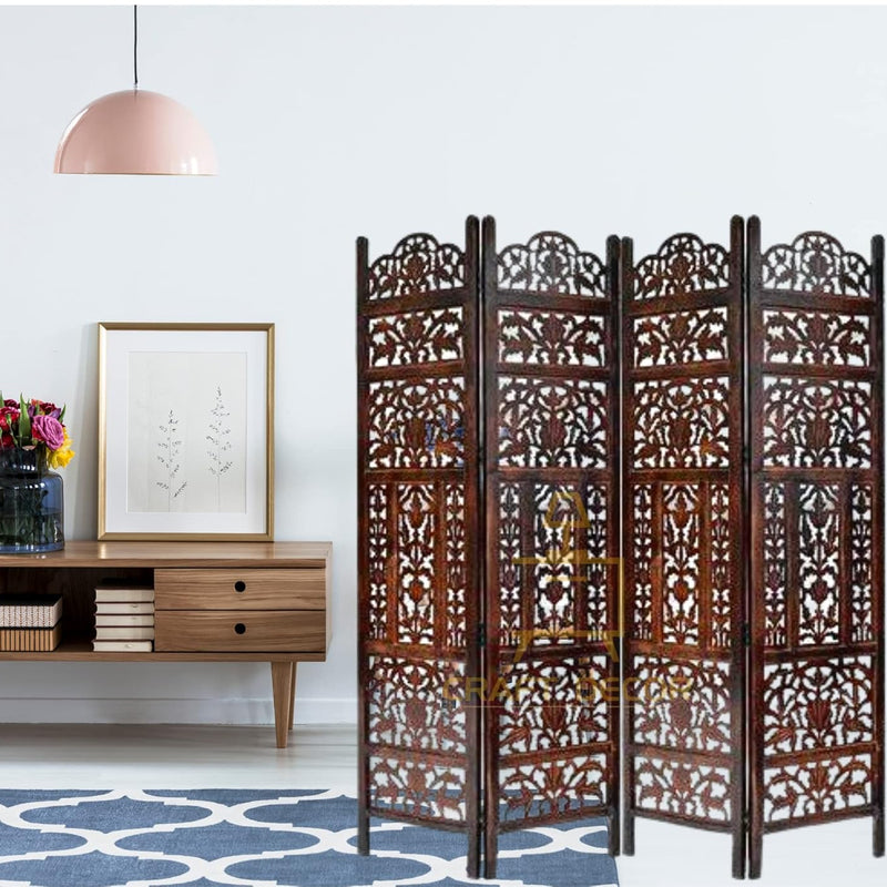 CRAFT DECOR Wooden Partition for Living Rooms, Wood Screen Separator, Wooden Room Wall Dividers 4 Wall Panels, Folding Screen for Living Room/Bedroom/Office/Restaurant/Pooja Room