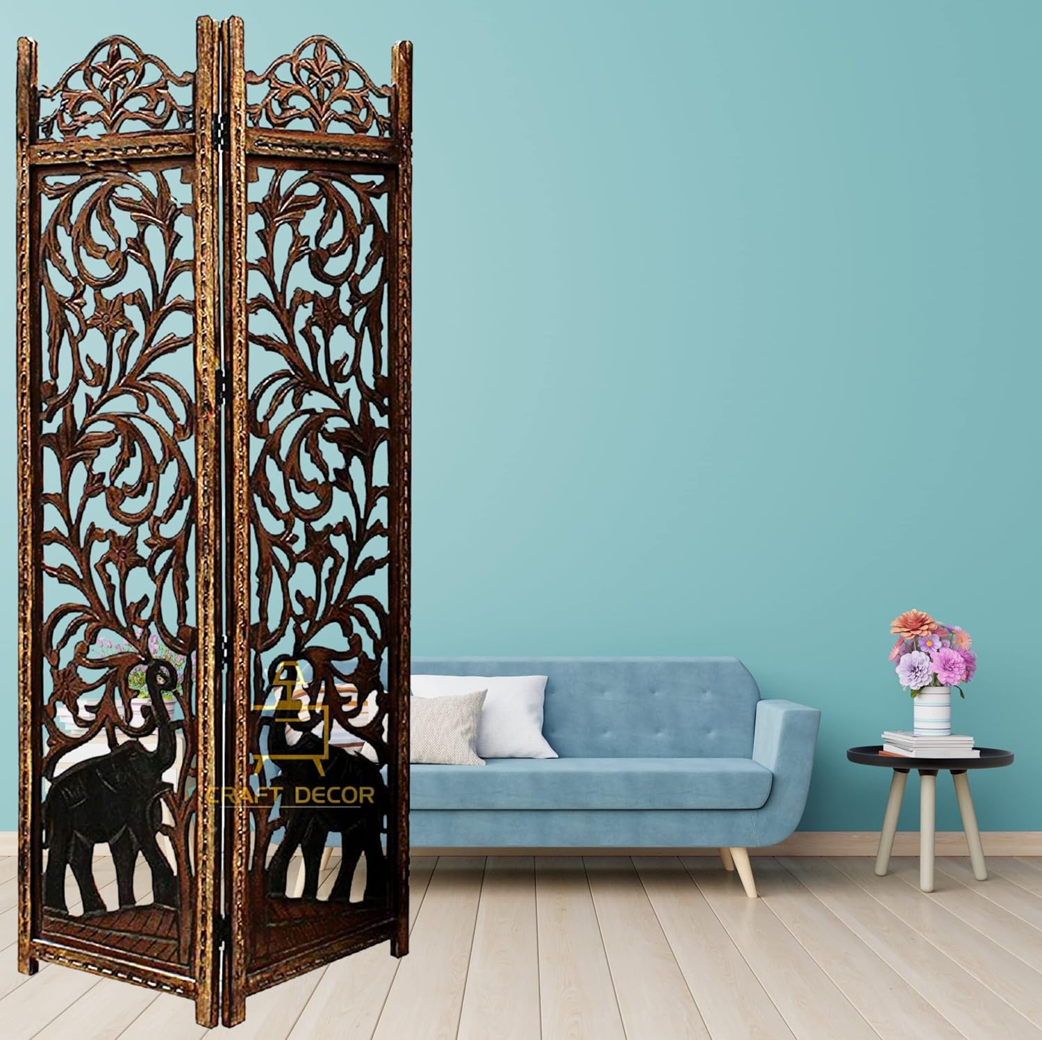 CRAFT DECOR Wooden Room Partitions ,Screen Separator and Room Dividers 2 Antique Wall Panels for Living Room/Bedroom/Office/ Restaurant/Pooja Room