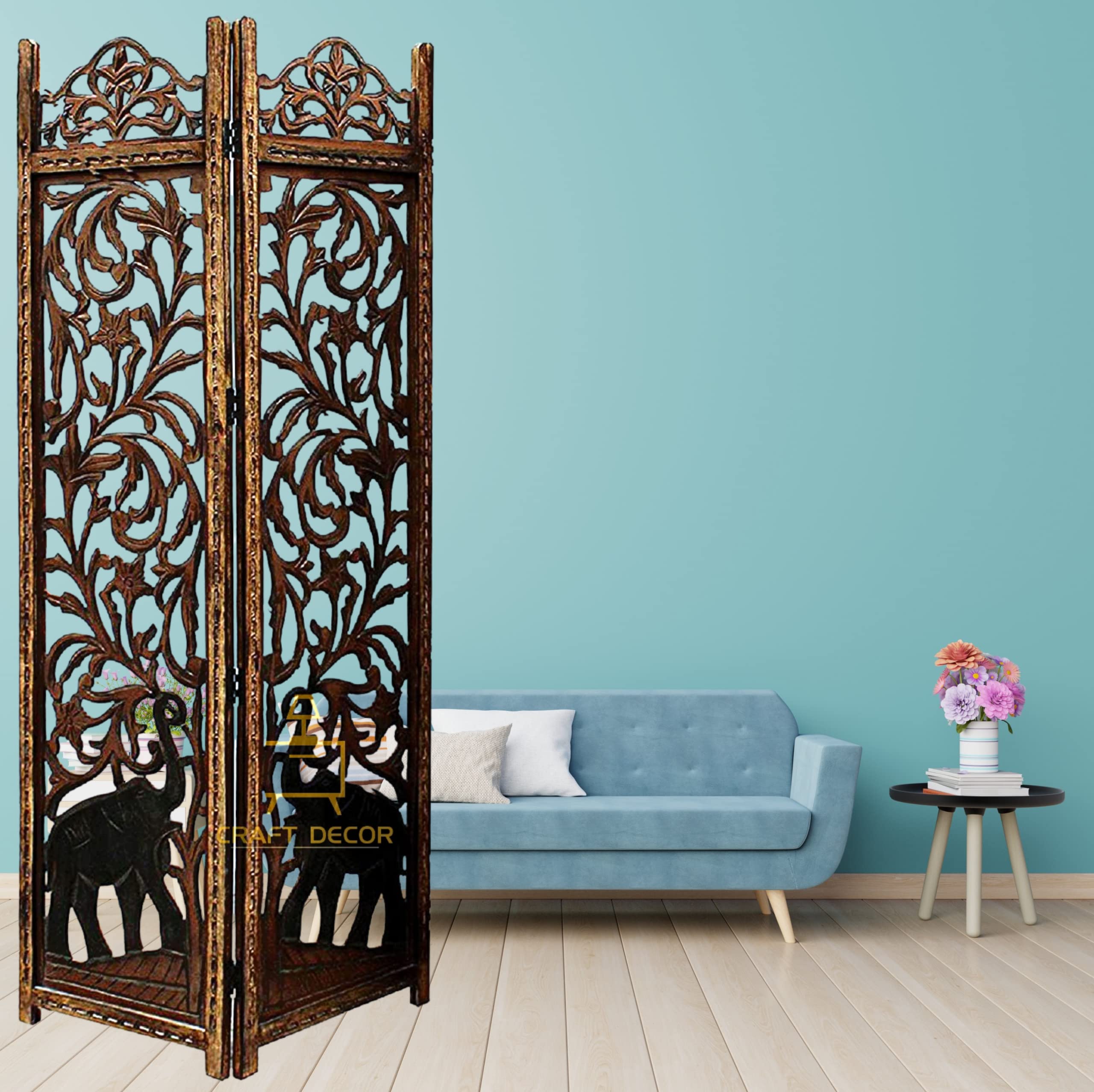 CRAFT DECOR Wooden Room Partitions ,Screen Separator and Room Dividers 2 Antique Wall Panels for Living Room/Bedroom/Office/ Restaurant/Pooja Room