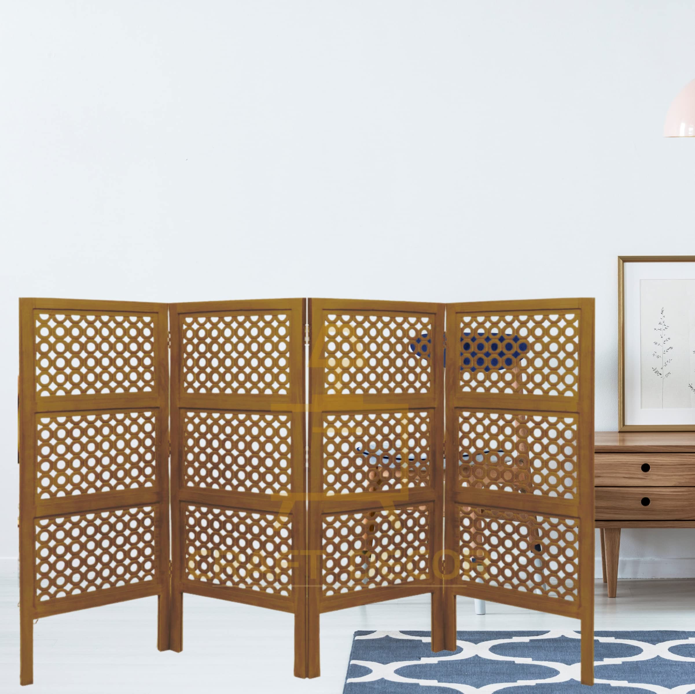 CRAFT DECOR Wooden Partition for Living Rooms 4 Feet Wooden Partition Wall Divider, Wood Screen Separator 4 Wall Panels for Living Room/Bedroom/Office/Restaurant/Kitchen/Pooja Room