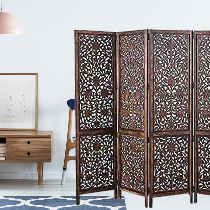 CRAFT DECOR Wooden Partition for Living Room, Wood Screen Separator, Wooden Room Wall Dividers 5 Wall Panel, Folding Screen for Living Room/Bedroom/Office/Restaurant/Pooja (Brown)