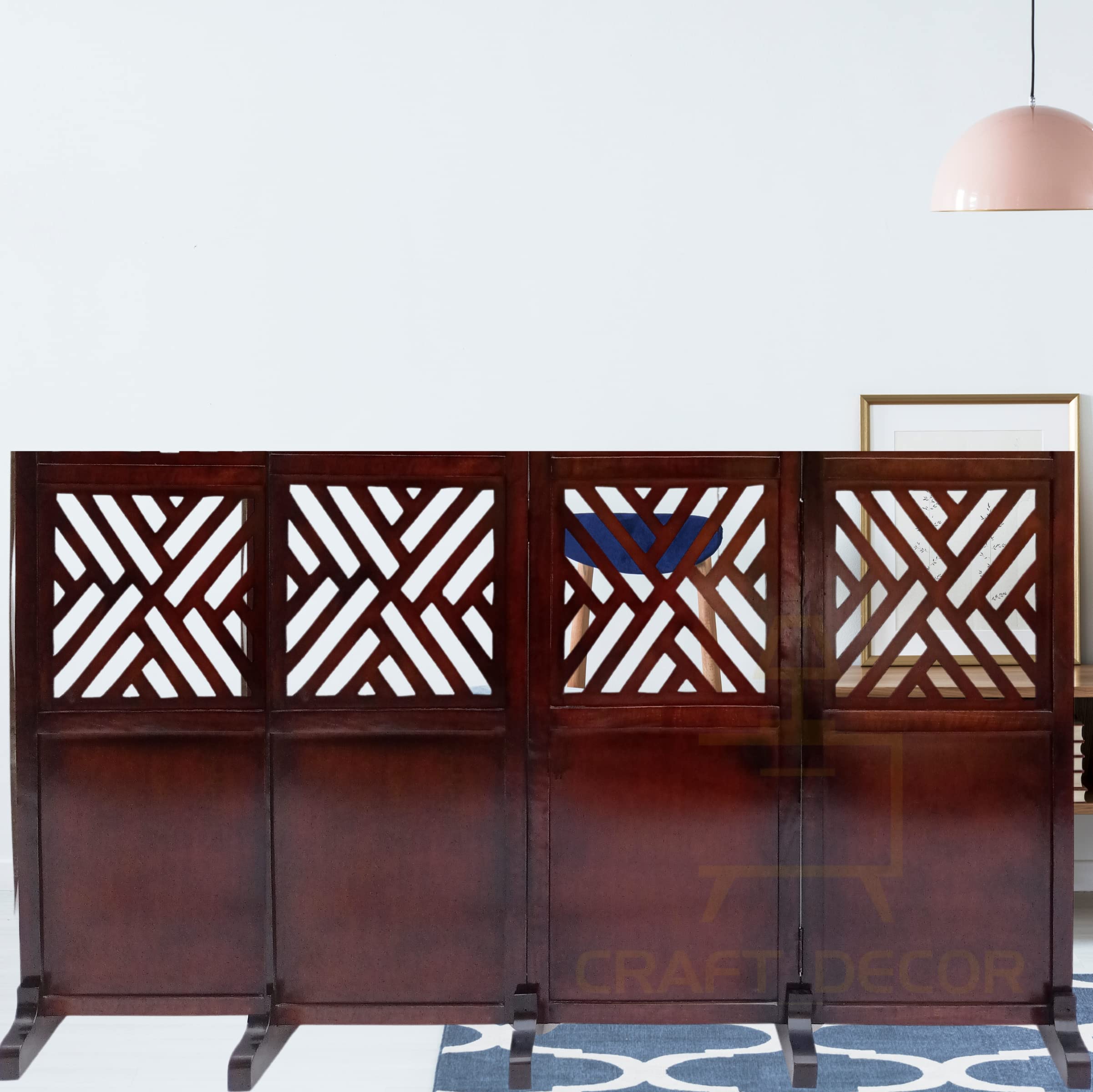 CRAFT DECOR Wooden Room Partition for Living Room, Wood Screen Separator, Wooden Room Wall Dividers 4 Feet Wall Panels with Stand for Living Room/Bedroom/Office/Restaurant/Hall (Brown)