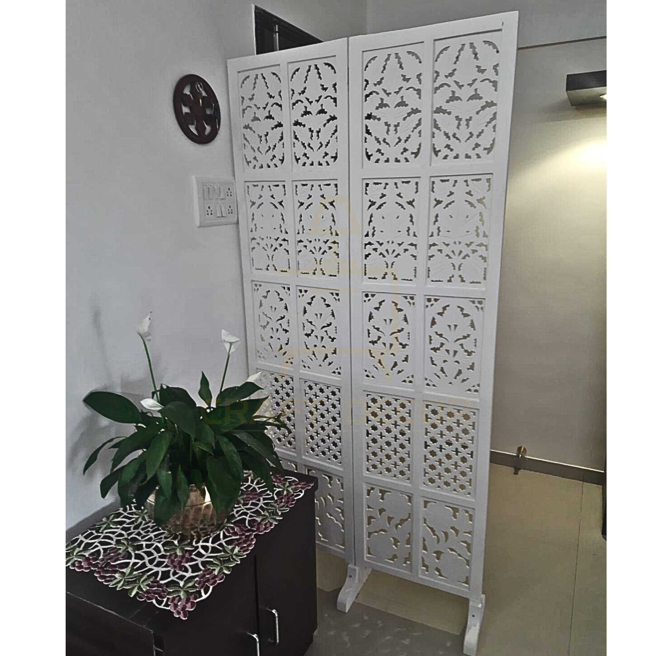 CRAFT DECOR Wooden Room Partition for Living Room, Wood Screen Separator and Wooden Room Dividers, Studio Wall Panel 6 Feet with Stands for Living Room/Bedroom/Office/Restaurant/Pooja Room(White)