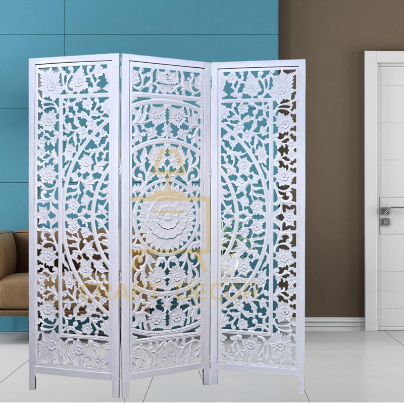 CRAFT DECOR 3 Panel Wooden Room Divider | Wooden Partition for Living Rooms |Wooden Room Separator | Room Wall Divider |Screen Separator for Living Room/Bedroom/Office/Restaurant/Pooja Room