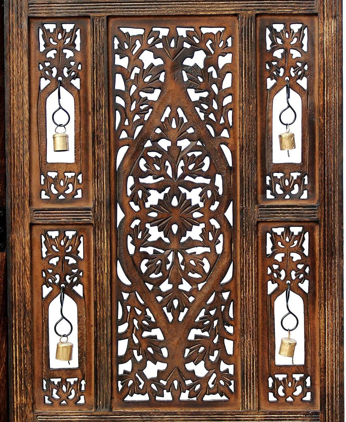 CRAFT DECOR Wooden partition with Bells for Living Room | Wood Screen for Pooja Room | Hall Partition | Separator for Living Room | Modern Decorative Wall Divider | Folding Door Screen Kitchen | Foldable Panel for Living Room/Office/Restaurant/Pooja Room