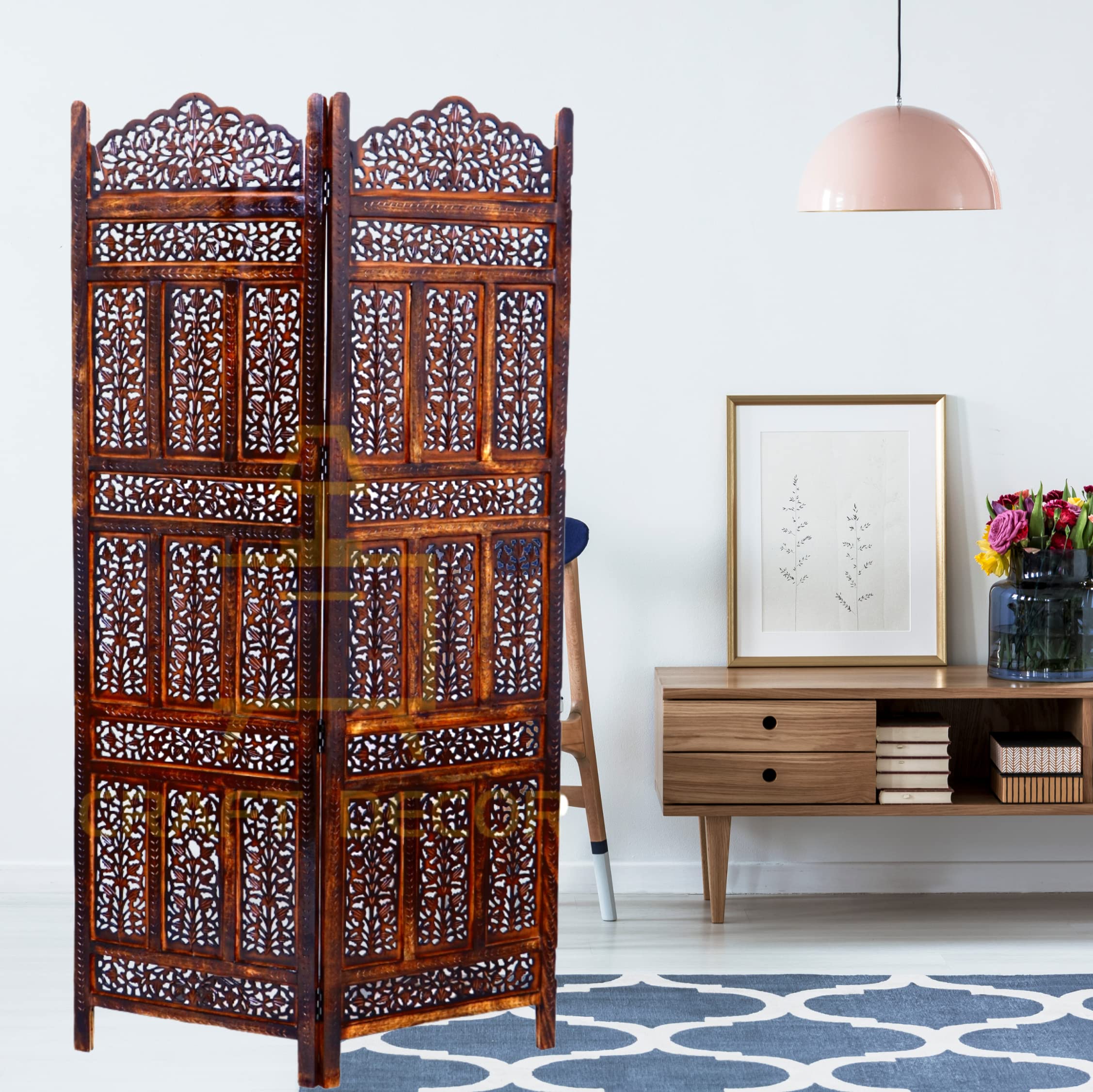 CRAFT DECOR Wooden Room Partition for Living Room / Wood Screen Separator / Room Wall Divider 2 Panels Living Room/Bedroom/Office/ Restaurant/Pooja Room