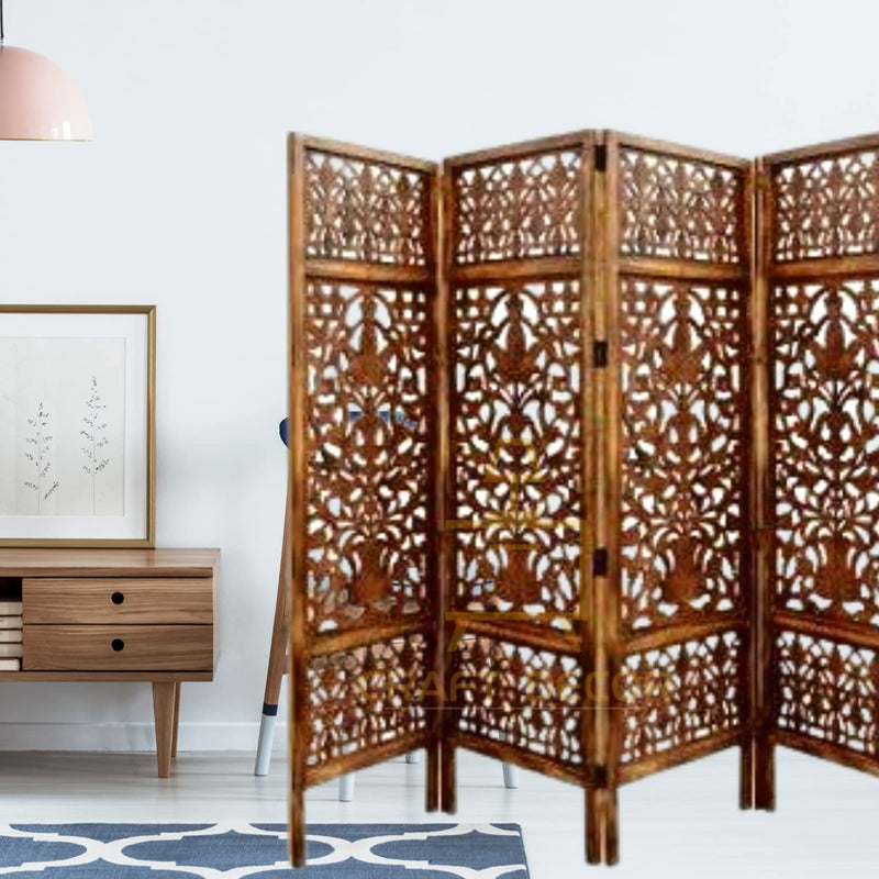 CRAFT DECOR Wooden Partition for Living Rooms, Wood Screen Separator, Wooden Rooms Wall Divider 5 Wall Panel, Folding Screen for Living Room/Bedroom/Office/Restaurant/Pooja Room