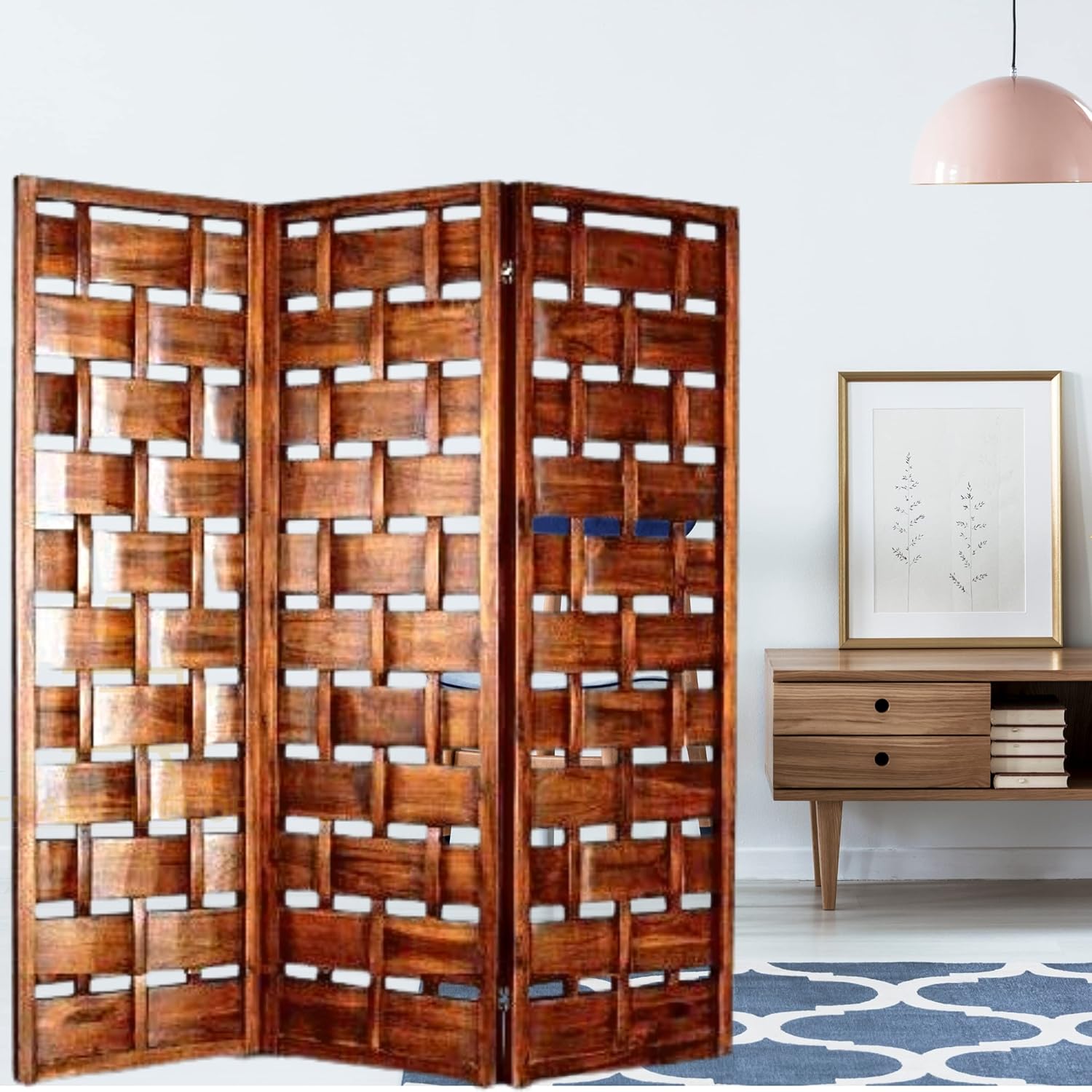CRAFT DECOR Wooden Partition for Living Room, Wood Screen Separators, Wooden Room Wall Dividers 3 Wall Panels, Folding Screens for Living Room/Bedroom/Office/Restaurant/Pooja