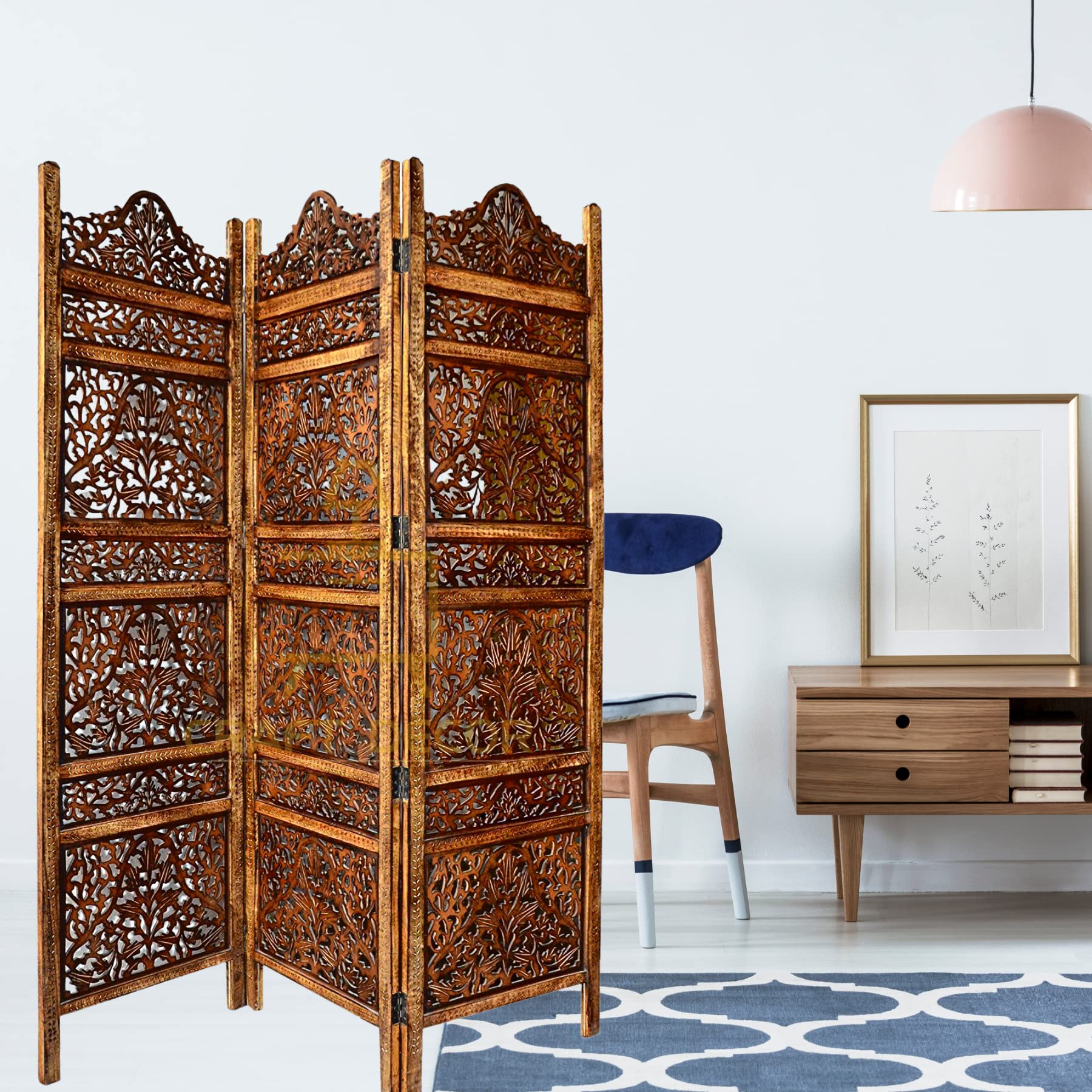 CRAFT DECOR Wooden Room Partitions for Living Rooms/Wooden Screen Separators/Rooms Wall Divider 3 Panels Living Room/Bedroom/Office/Restaurant/Pooja Room