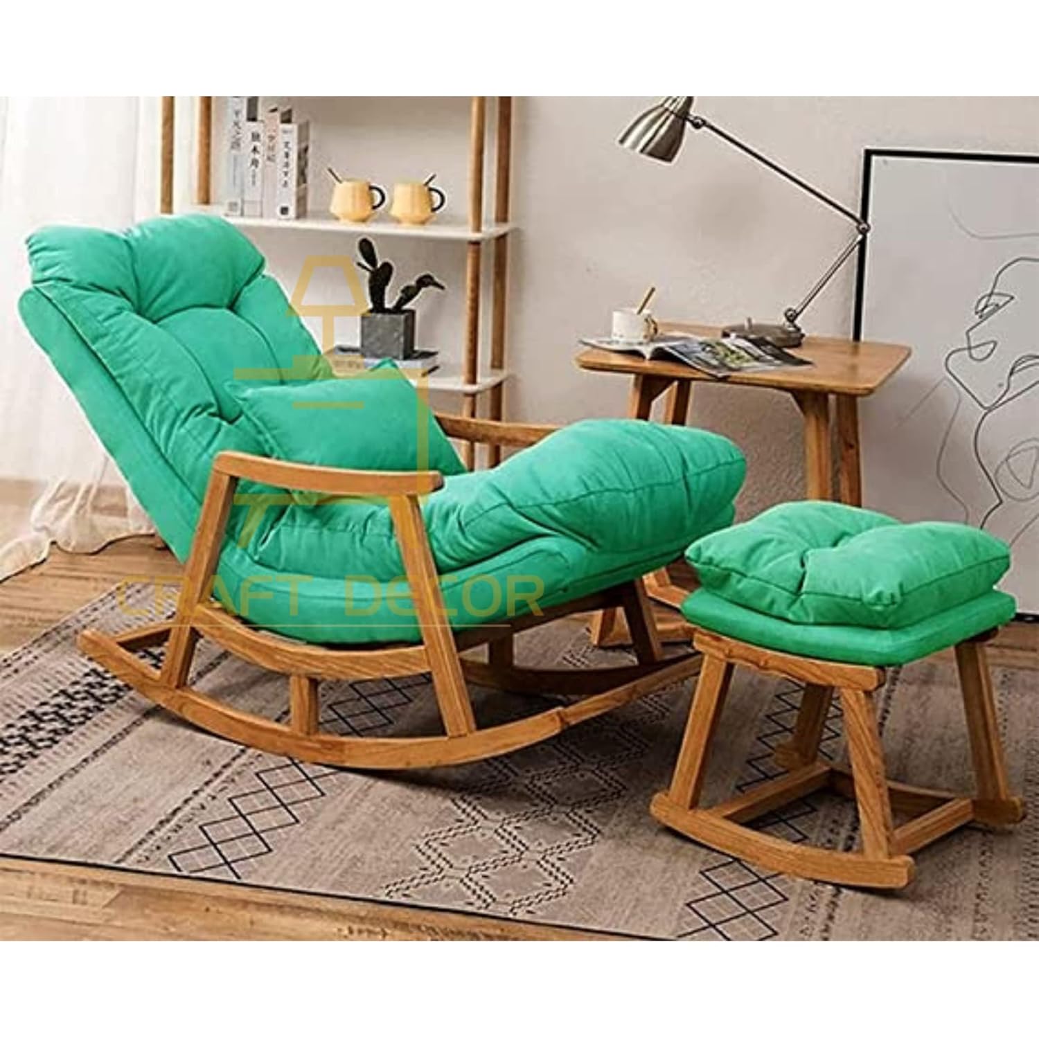 CRAFT DECOR Rocking Chair with Footrest | Rocking Chair with Soft Cushioned for Home & Office