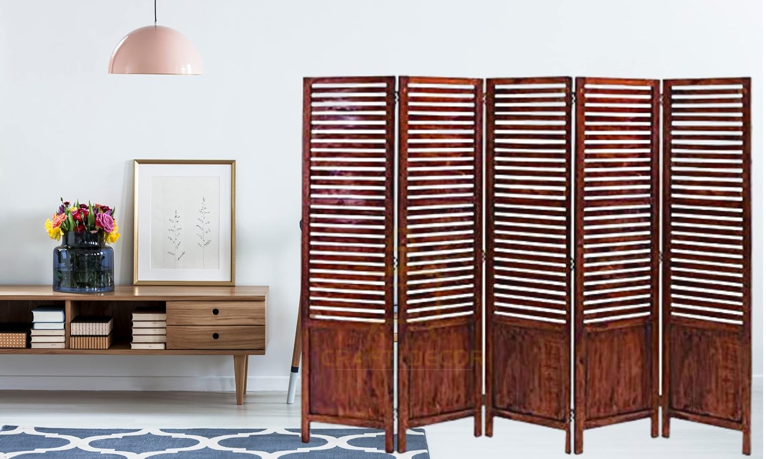 CRAFT DECOR Wooden Partition for Living Rooms, Wood Screen Separators, Wooden Rooms Wall Dividers 5 Wall Panel, Folding Screen for Living Room/Bedroom/Office/Restaurant/Pooja Room
