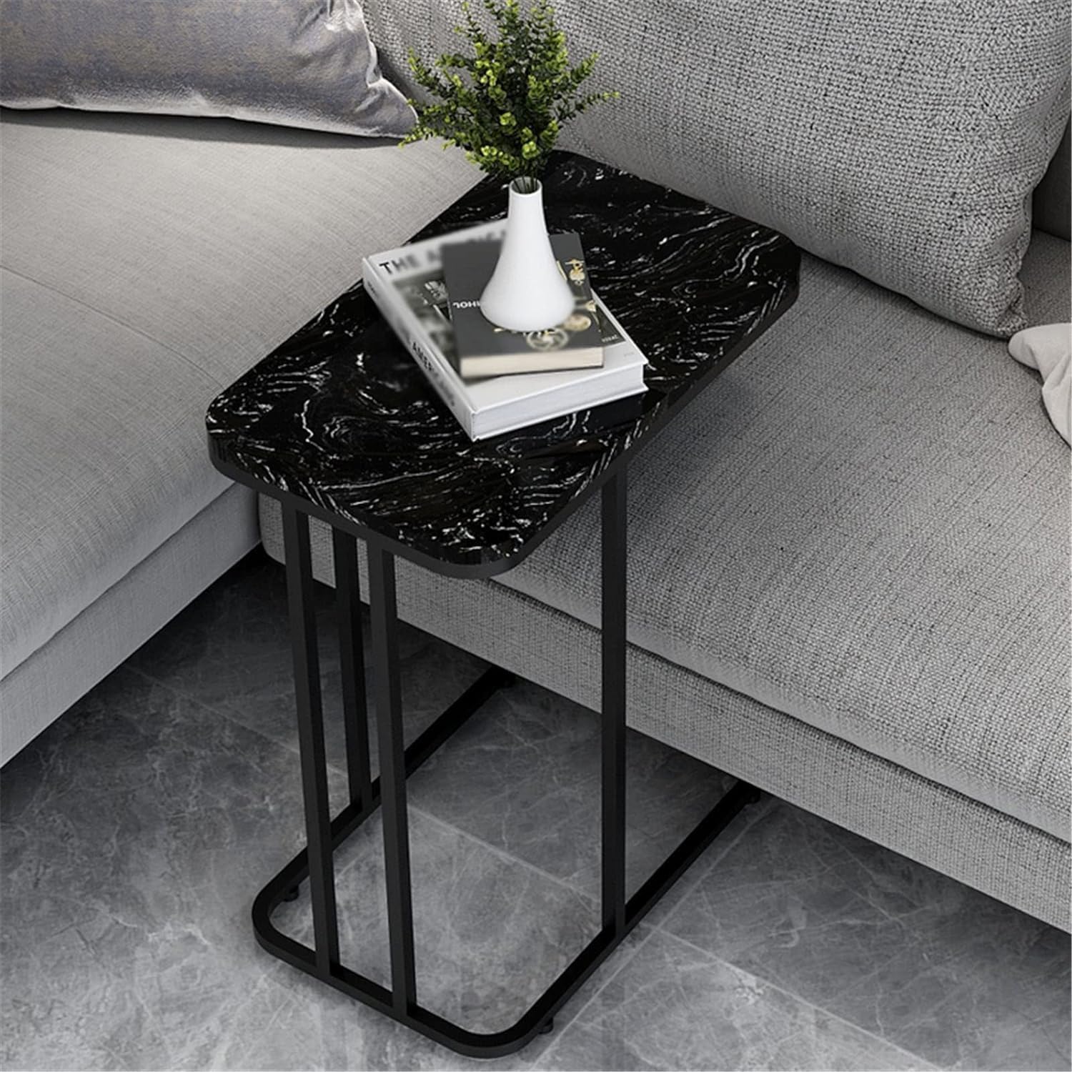 CRAFT DECOR Metal Side Table with Marble Finish Wooden Top for Living Room, Sofa or Bed Side Stand