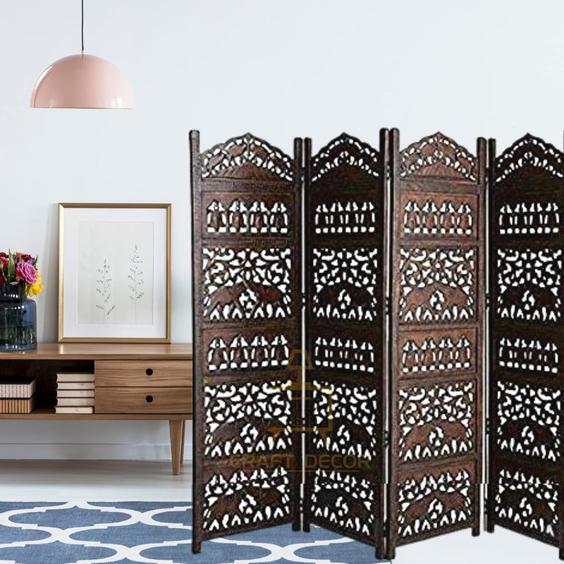 CRAFT DECOR Wooden Partition for Living Rooms, Wood Screen Separators, Wooden Room Wall Divider 4 Wall Panels, Folding Screen for Living Rooms/Bedroom/Office/Restaurant/Pooja Room