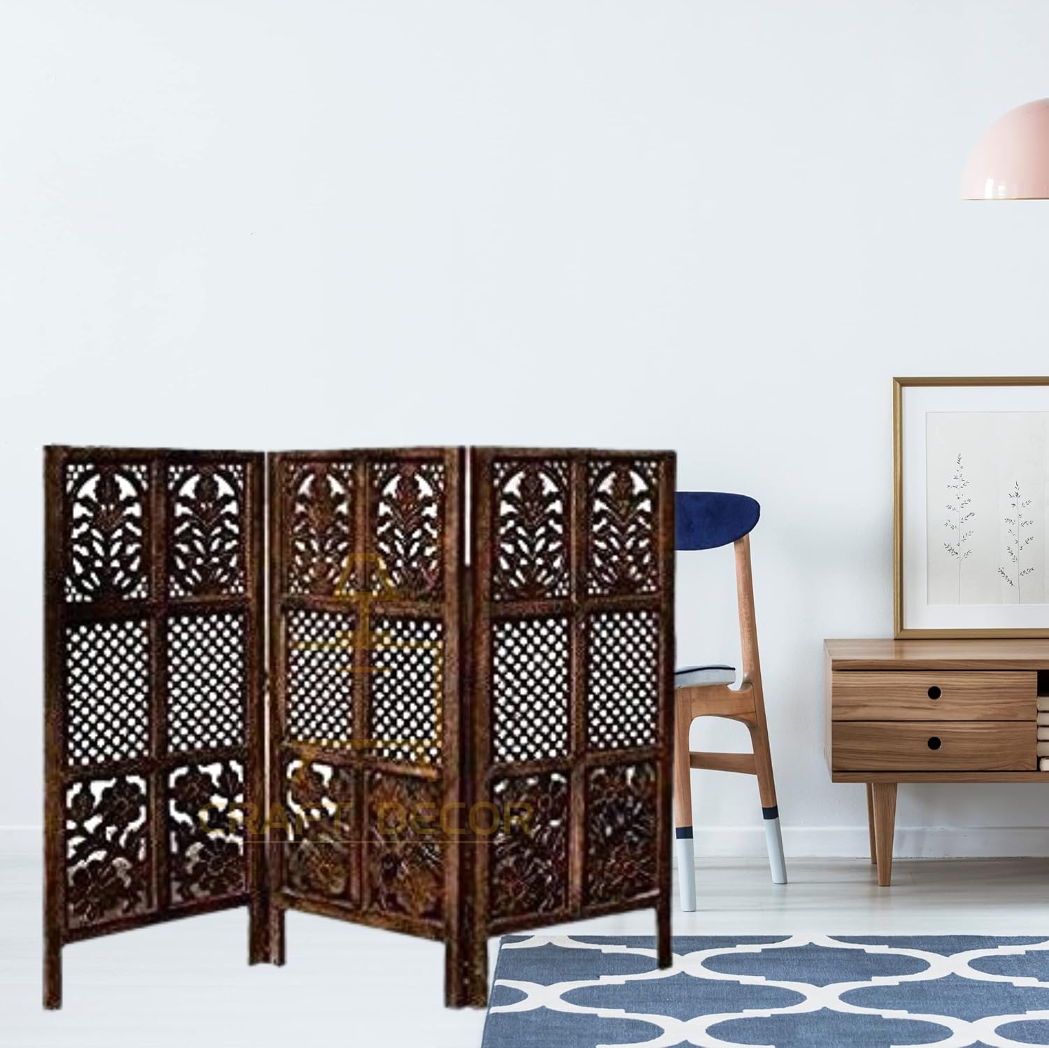CRAFT DECOR Wooden Partition for Living Room 4 Feet Wooden Partitions Wall Dividers, Wood Screen Separator 3 Wall Panels for Living Room/Bedroom/Office/ Restaurant / Kitchen / Pooja Room(Brown)