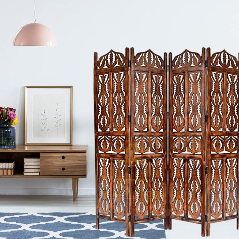 CRAFT DECOR Wooden Partition for Living Room, Wood Screen Separator, Wooden Rooms Wall Divider 4 Wall Panels, Folding Screen for Living Rooms/Bedroom/Office/Restaurant/Pooja Room