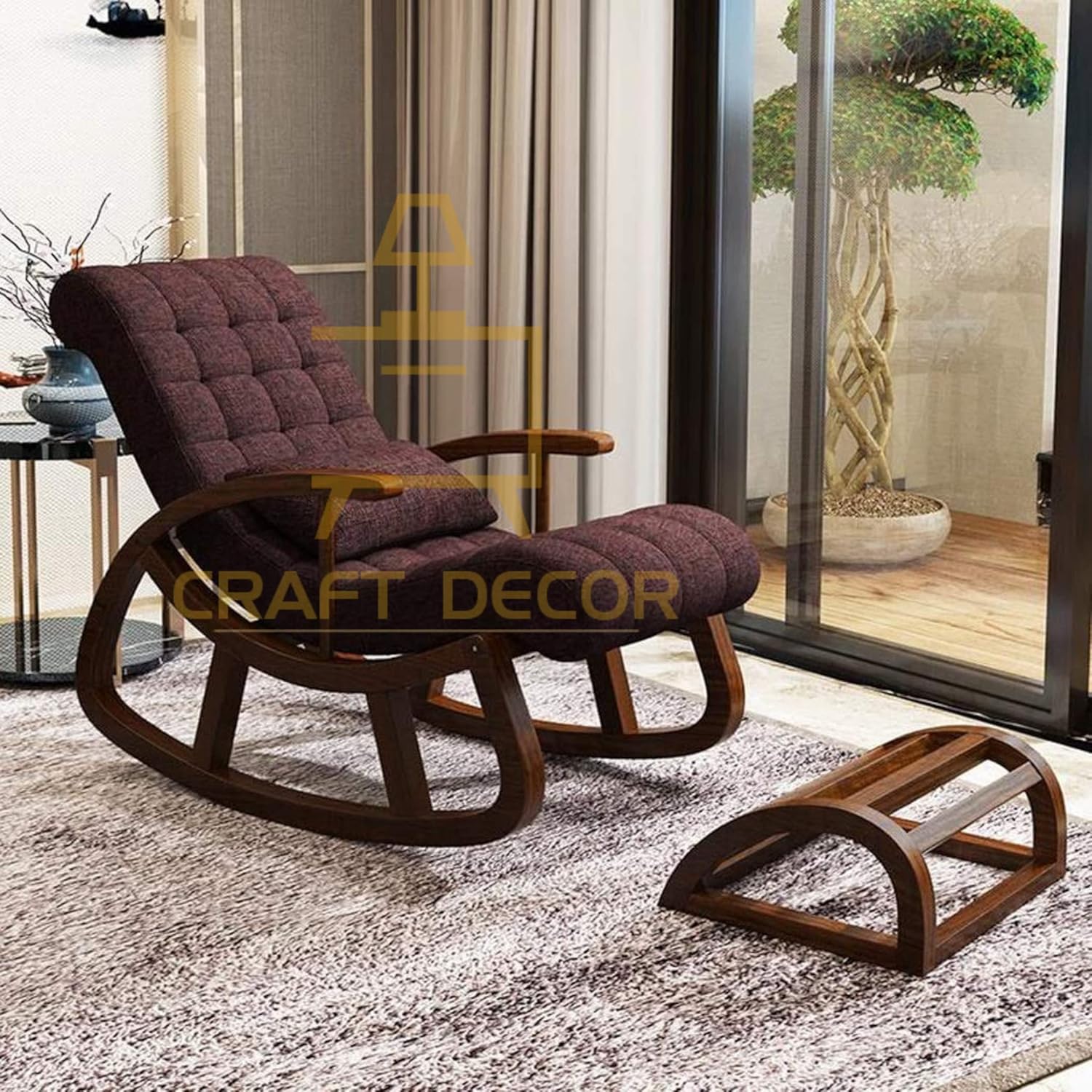 CRAFT DECOR Ergonomic Rocking Chair with Foot Rest, Relaxing Chair for Home, Rocking Chair for Adult for Home, Easy Chair for Relax for Old Age, Rose Wood Rocking Chair, Traditional Rolling Chair