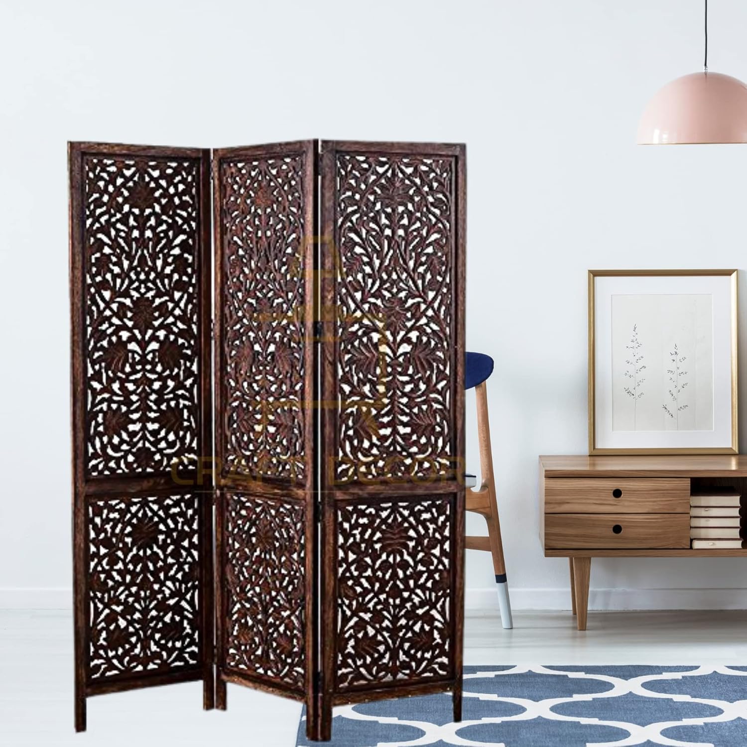 CRAFT DECOR Wooden Rooms Partition for Living Rooms/Wooden Screen Separator/Room Wall Divider 3 Panels Living Room/Bedroom/Office/Restaurant/Pooja Room