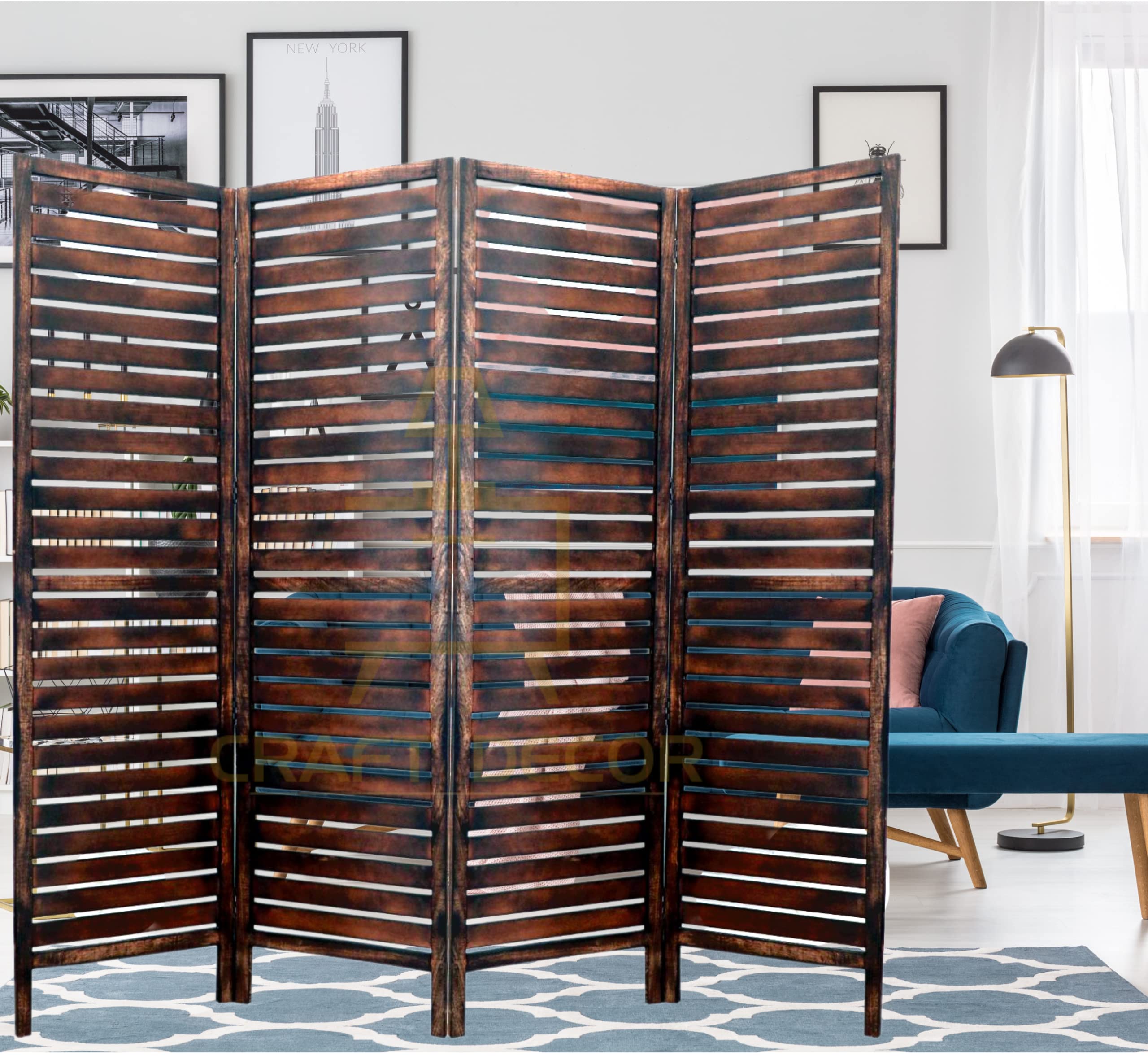 CRAFT DECOR Wooden partition for Living Room | Wood Screen for Pooja Room | Hall Partition | Separator for Living Room | Modern Decorative Wall Divider | Folding Door Screen Kitchen | Foldable Panel for Home/Office/Restaurant/Pooja Room