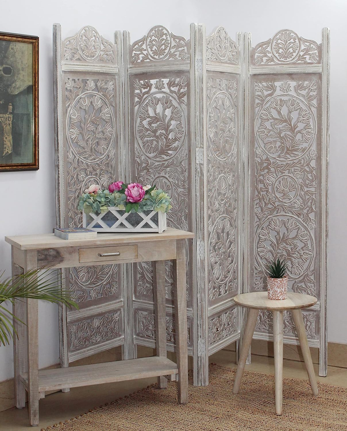 CRAFT DECOR Wooden partition for Living Room | Wood Screen for Pooja Room | Hall Partition | Separator for Living Room | Modern Decorative Wall Divider | Folding Door Screen Kitchen | Foldable Panel for Living Room/Office/Restaurant/Pooja Room