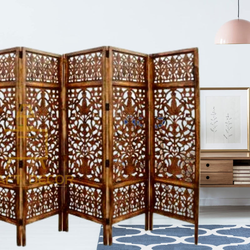CRAFT DECOR Wooden Partition for Living Rooms, Wood Screen Separator, Wooden Rooms Wall Divider 6 Wall Panels, Folding Screen for Living Room/Bedroom/Office/Restaurant/Pooja Room