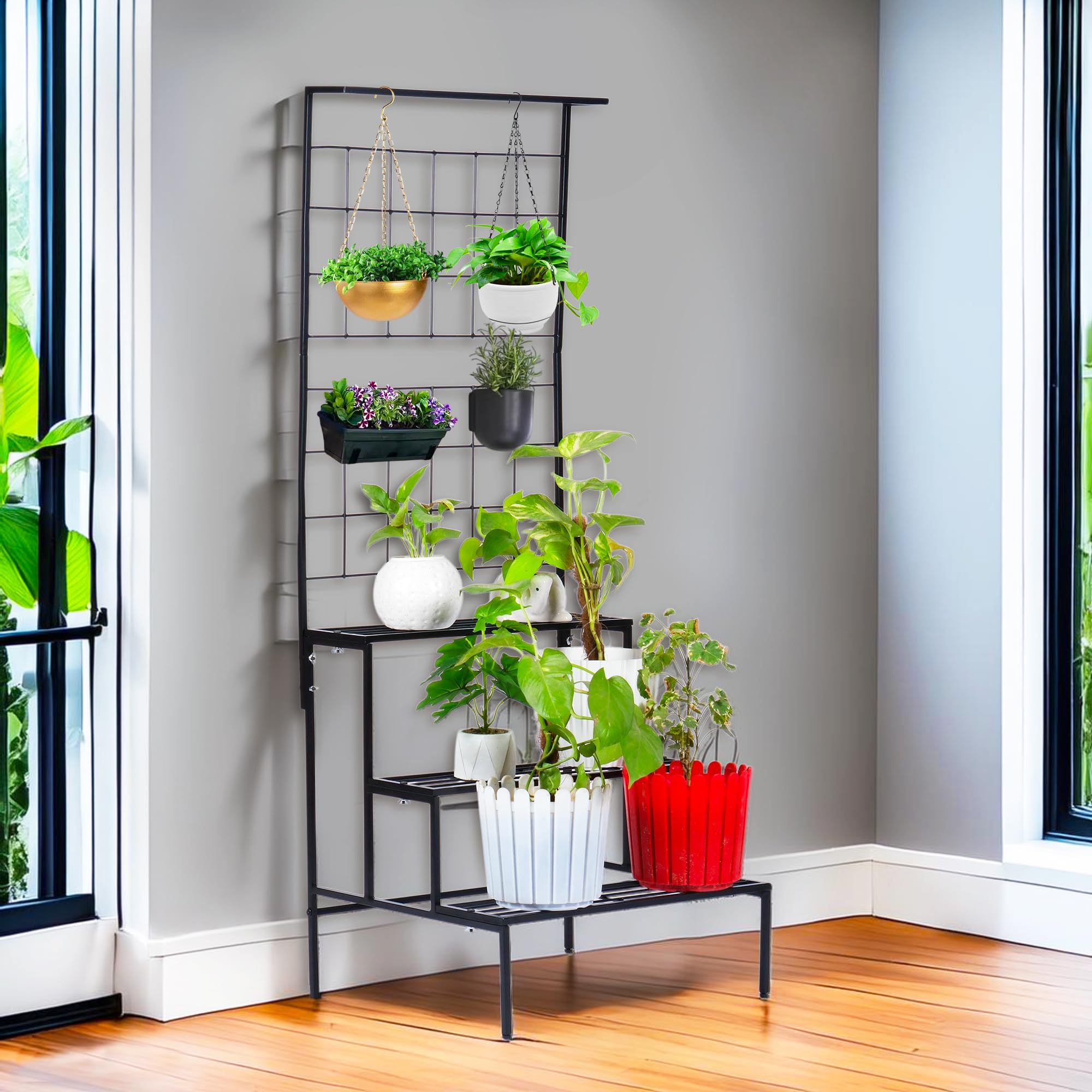 Niyara || Metal Planter Stand || Plant Stand for Pots|| Outdoor Plant Stand (set of 4, Square stand)