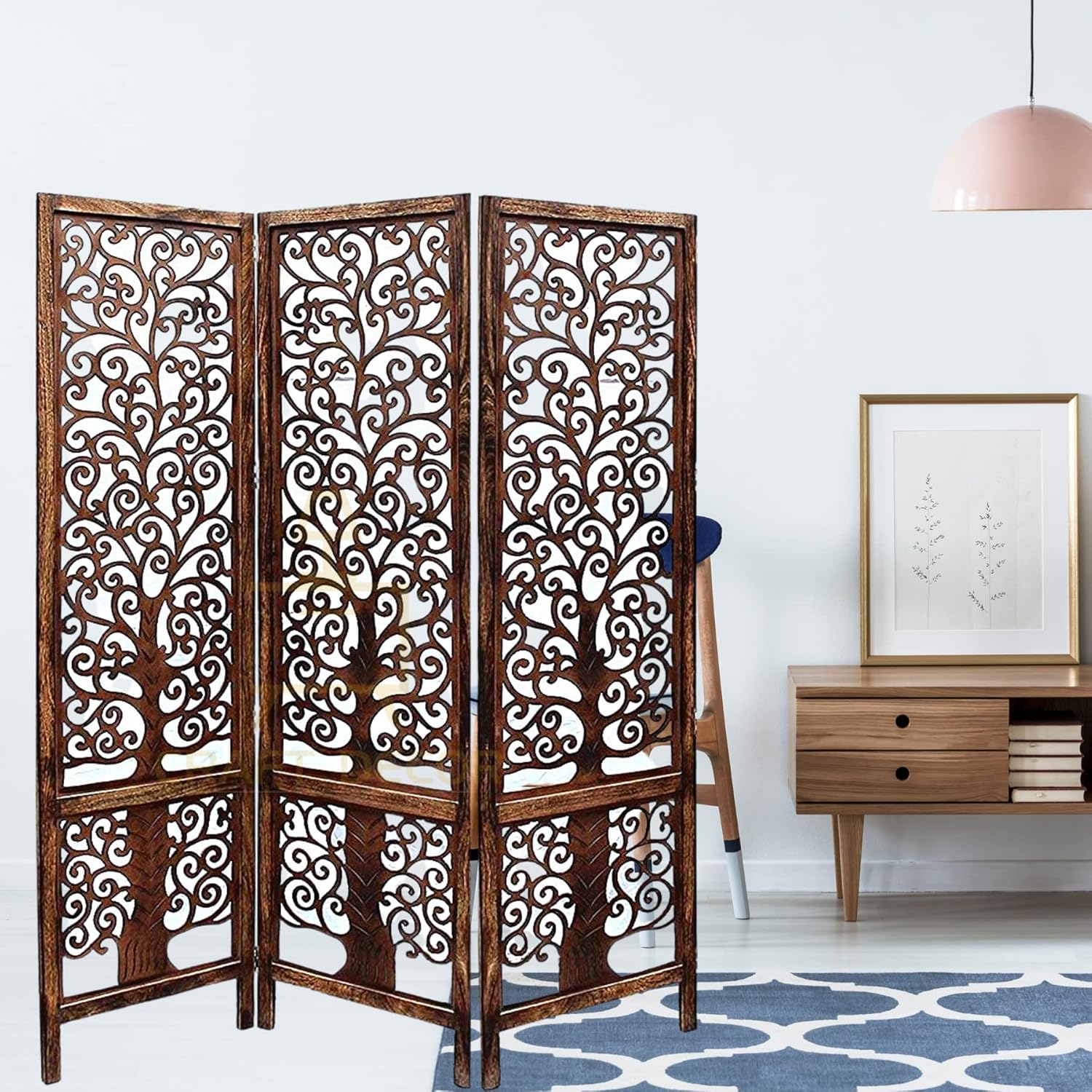 CRAFT DECOR Wooden Room Partitions for Living Room/Wooden Screen Separator/Rooms Wall Divider 3 Panels Living Room/Bedroom/Office/Restaurant/Pooja Room