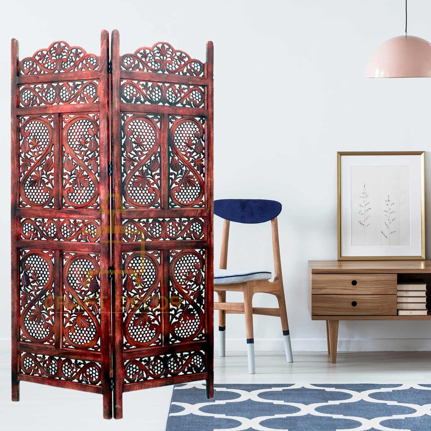 CRAFT DECOR Wooden Room Partitions , Room Screen Separator and Room Dividers 2 Wall Panels for Living Room/Bedroom/Office/ Restaurant/Pooja Room