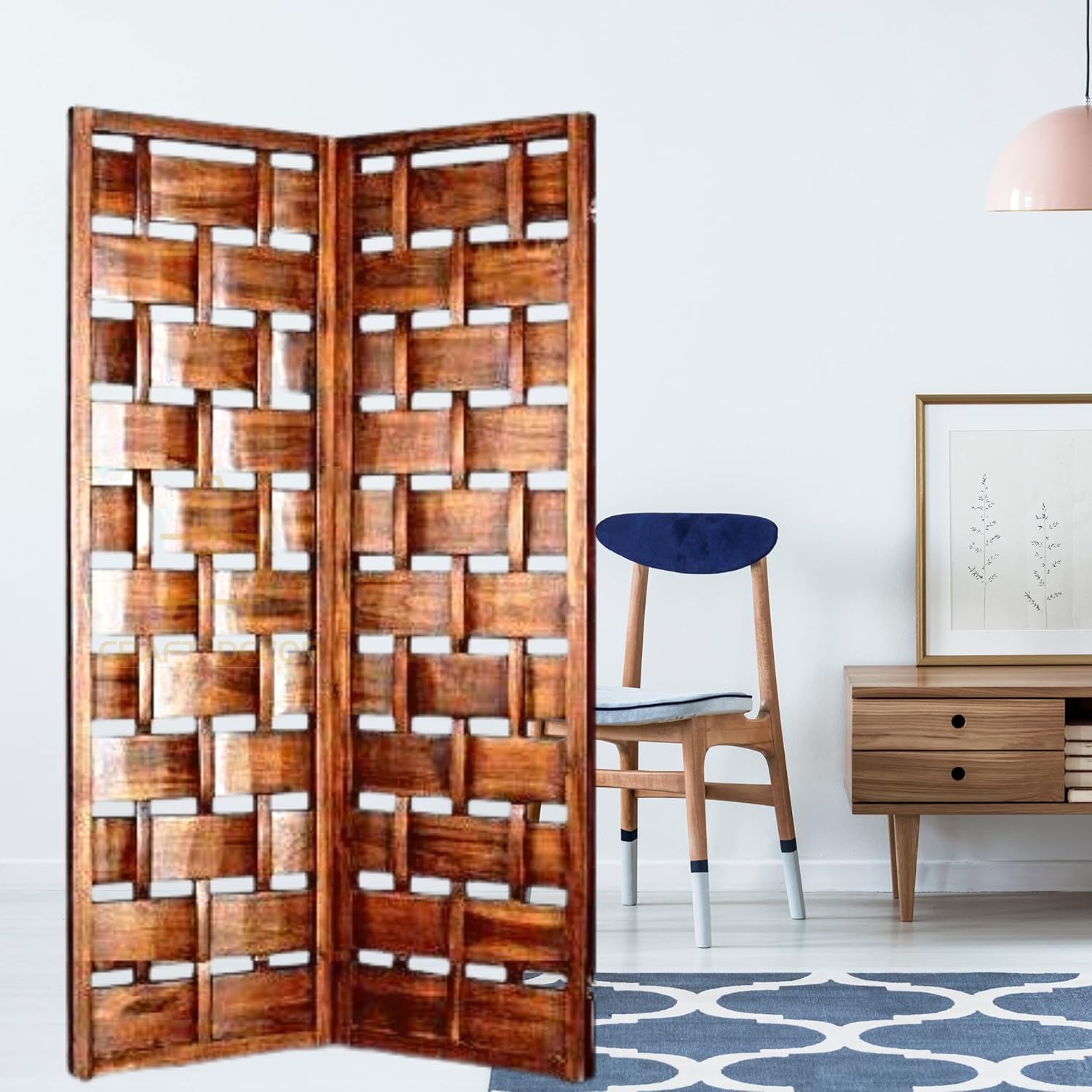 CRAFT DECOR Wooden Partition for Living Rooms, Wood Screen Separator, Wooden Room Wall Dividers 2 Wall Panels, Folding Screen for Living Room/Bedroom/Office/Restaurant/Pooja Room