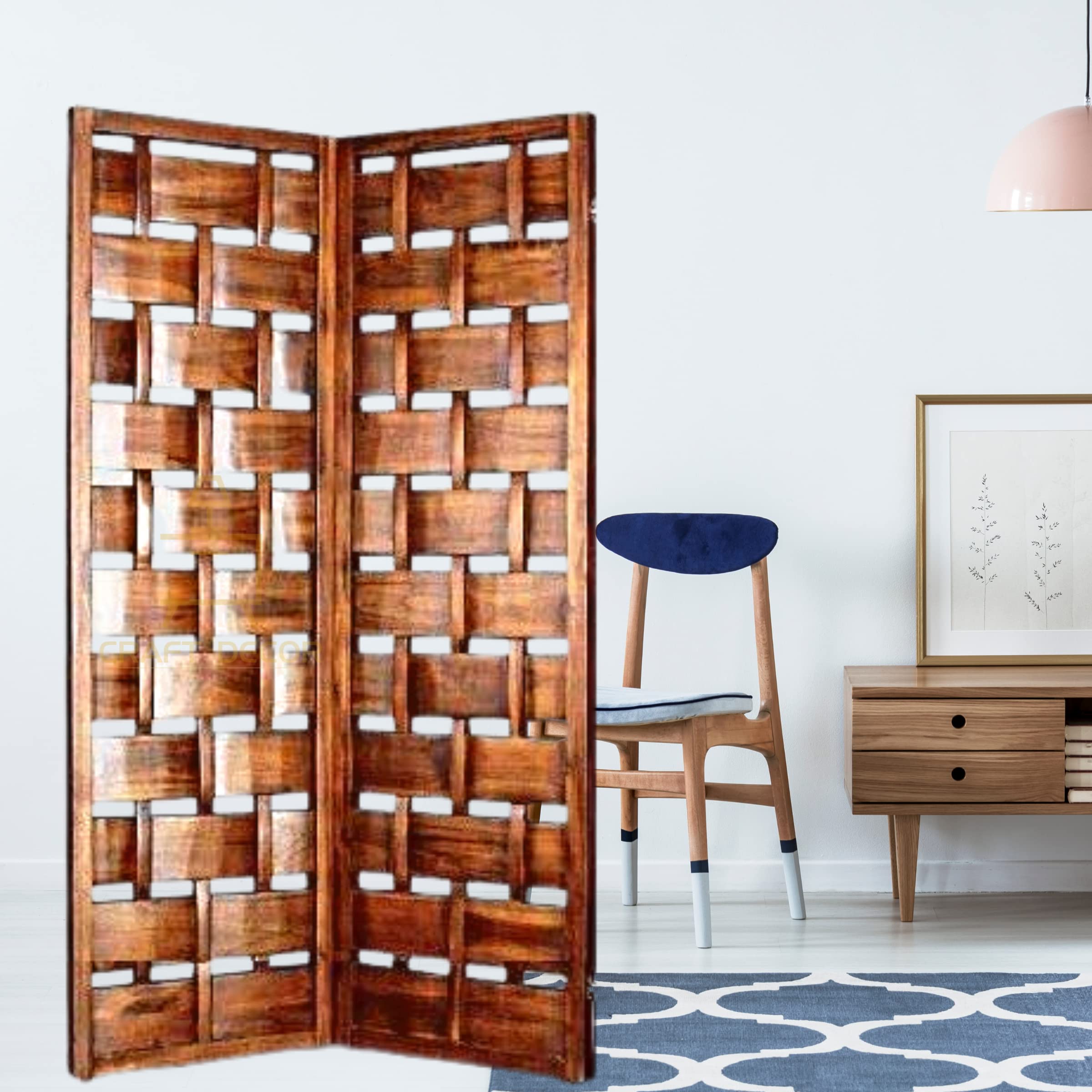 CRAFT DECOR Wooden Partition for Living Rooms, Wood Screen Separator, Wooden Room Wall Dividers 2 Wall Panels, Folding Screen for Living Room/Bedroom/Office/Restaurant/Pooja Room