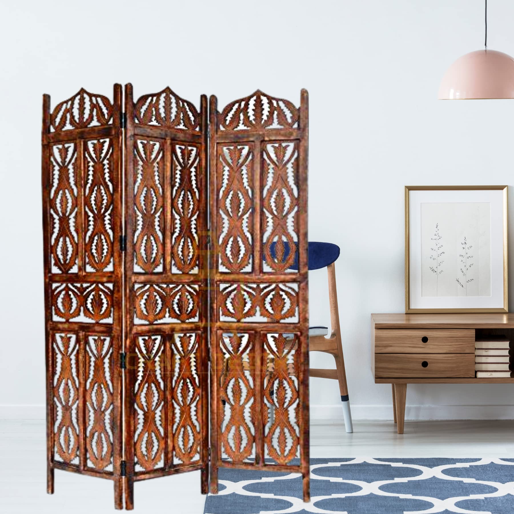 CRAFT DECOR Wooden Rooms Partition for Living Room/Wooden Screen Separator/Room Wall Divider 3 Panels Living Room/Bedroom/Office/Restaurant/Pooja Room
