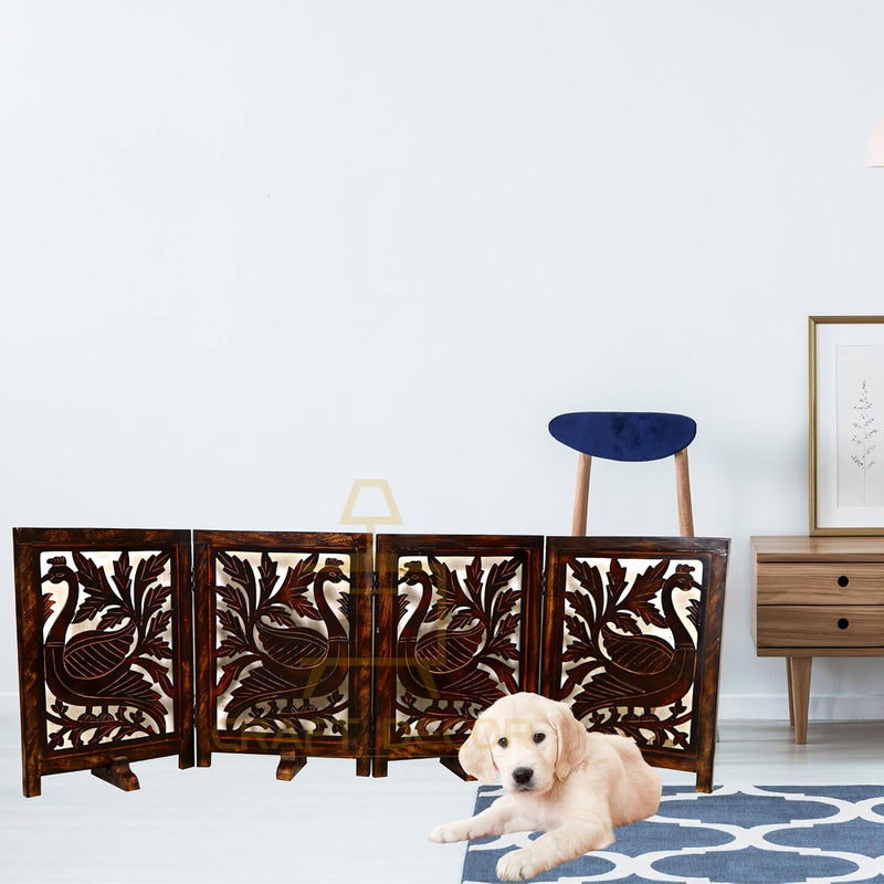 CRAFT DECOR Wooden Baby Safety Gate With Stand,Pet Door , Wooden Room Partition Divider For Living Room, Freestanding 3 Panel Foldable Door for Kids And Dog ,Door for The House,Gate for Stairs (Brown)