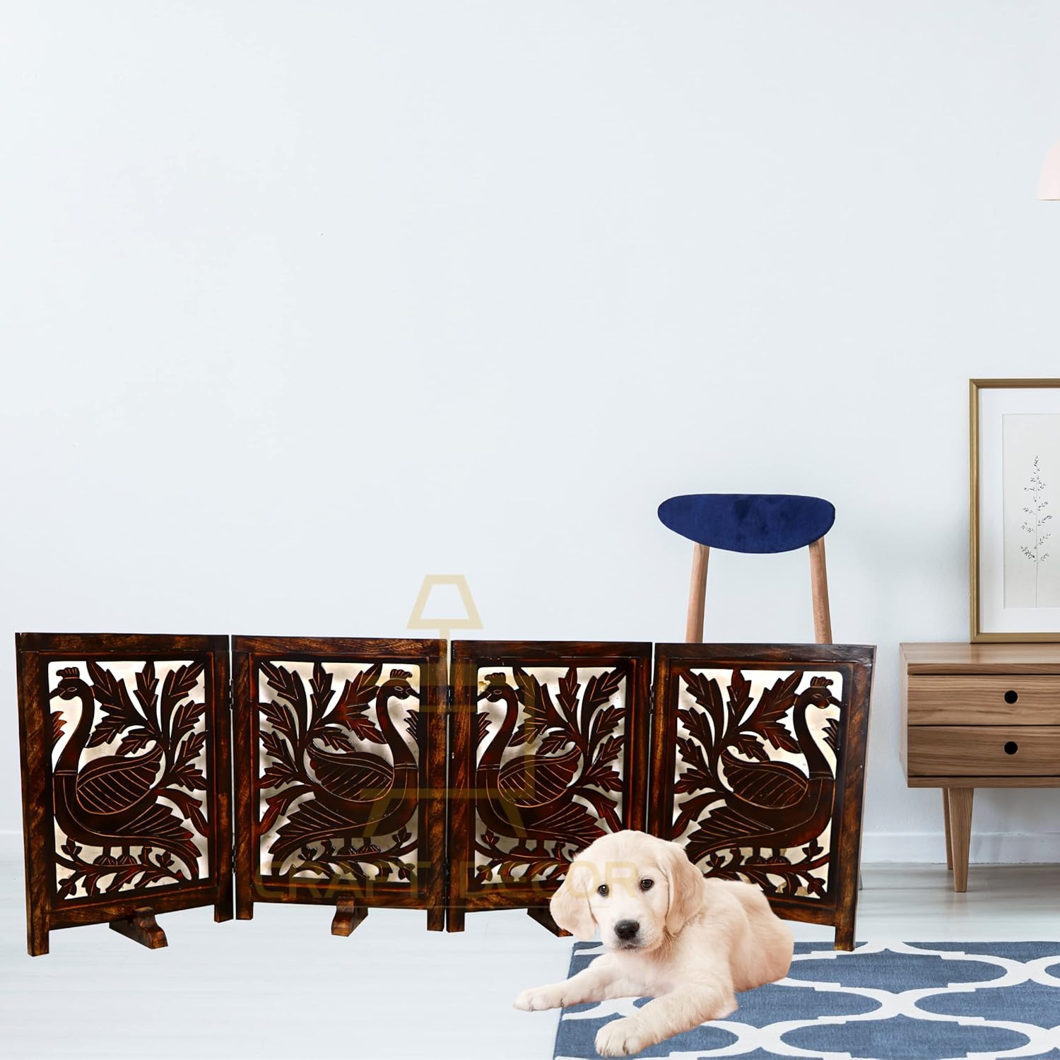 CRAFT DECOR Wooden Baby Safety Gate With Stand,Pet Door , Wooden Room Partition Divider For Living Room, Freestanding 3 Panel Foldable Door for Kids And Dog ,Door for The House,Gate for Stairs (Brown)