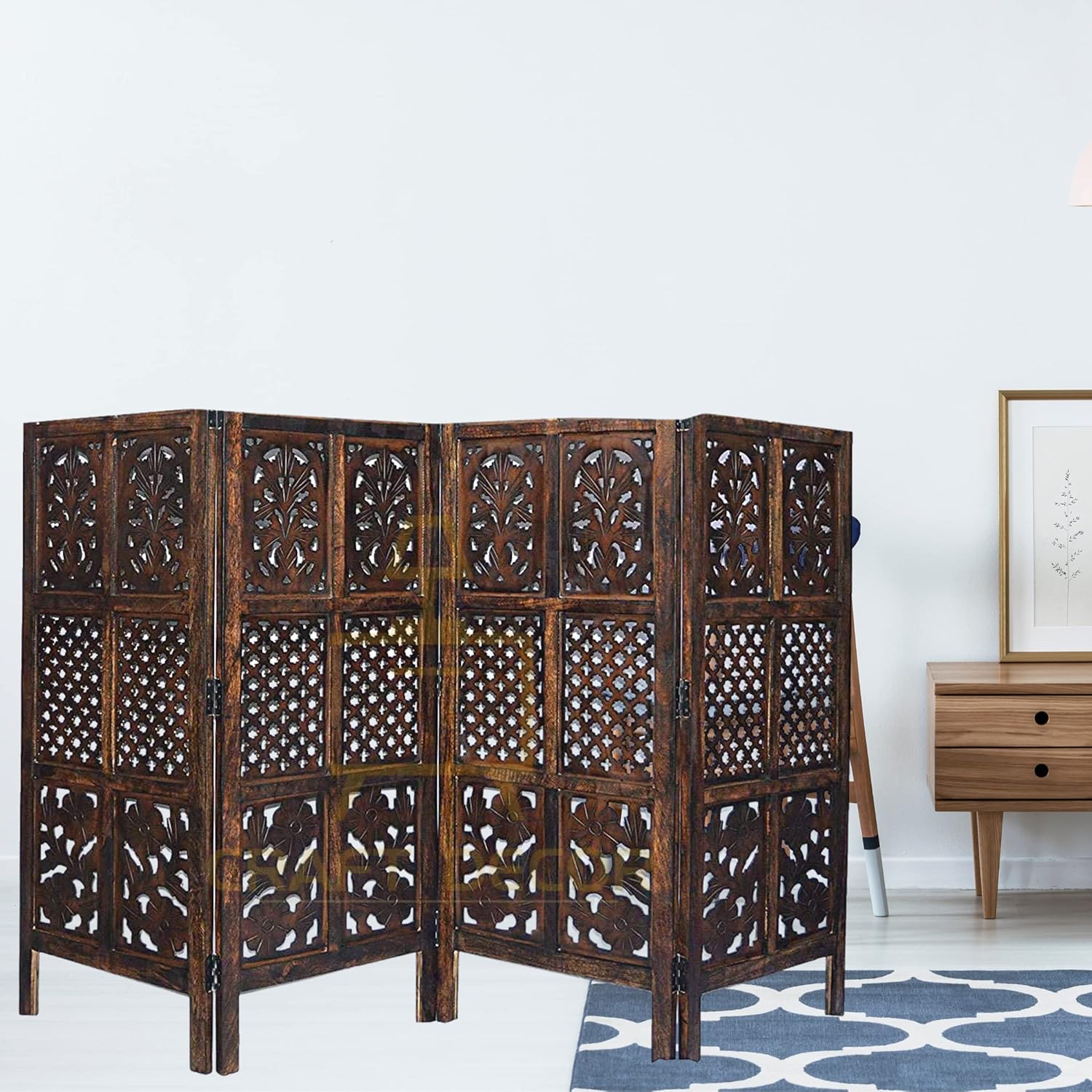 CRAFT DECOR Wooden Partition for Living Rooms 4 Feet Wooden Partition Wall Dividers, Wood Screen Separator 4 Wall Panels for Living Room/Bedroom/Office/ Restaurant/ Kitchen/Pooja Room